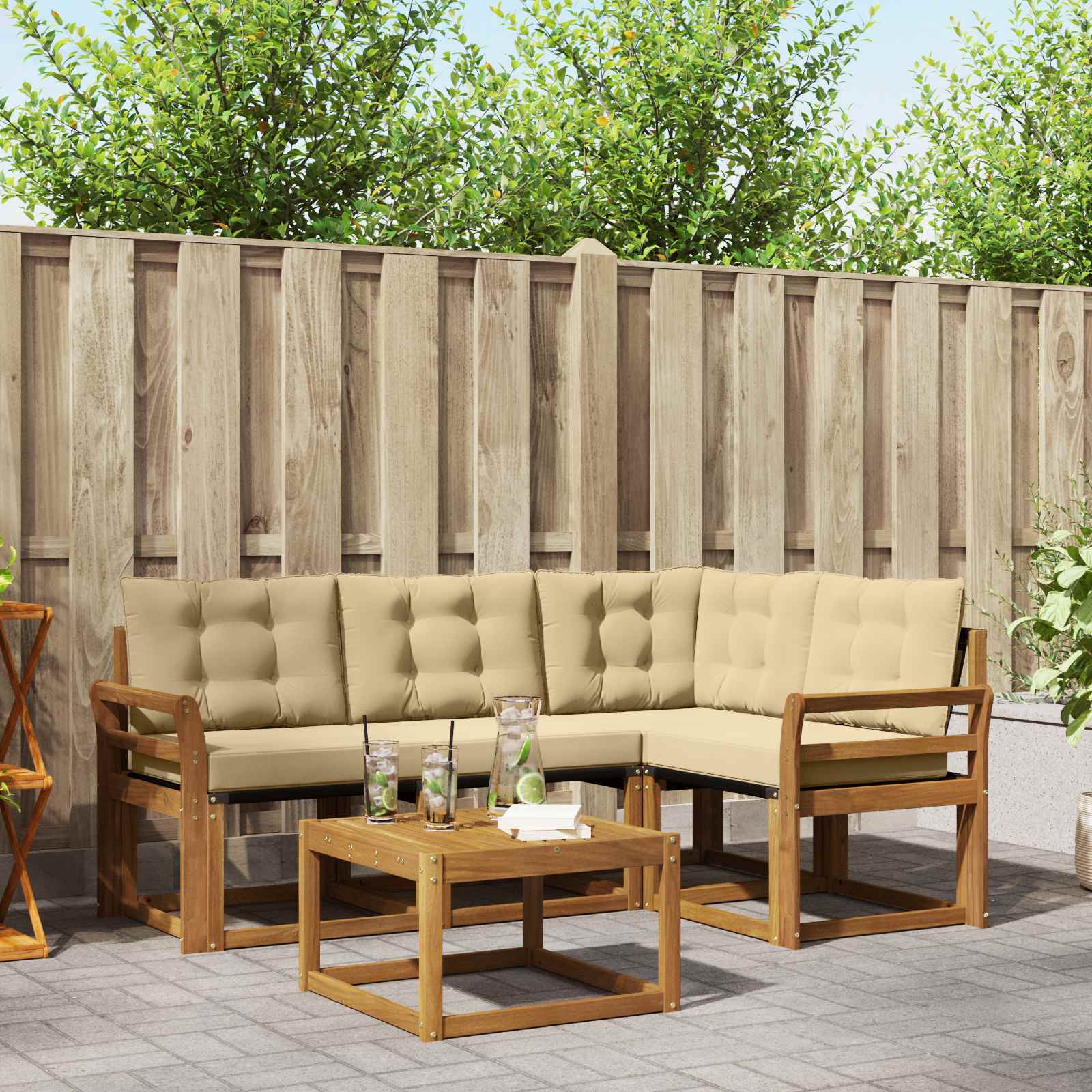 Outdoor-Sofagarnitur mit Kissen 5 pcs Natur und Beige