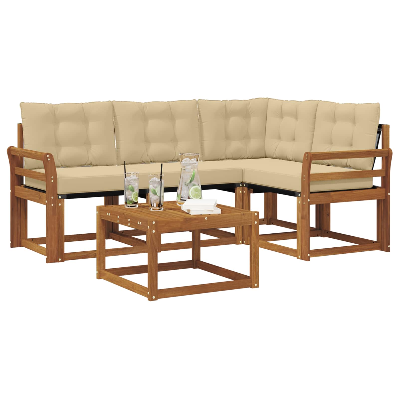 Outdoor-Sofagarnitur mit Kissen 5 pcs Natur und Beige