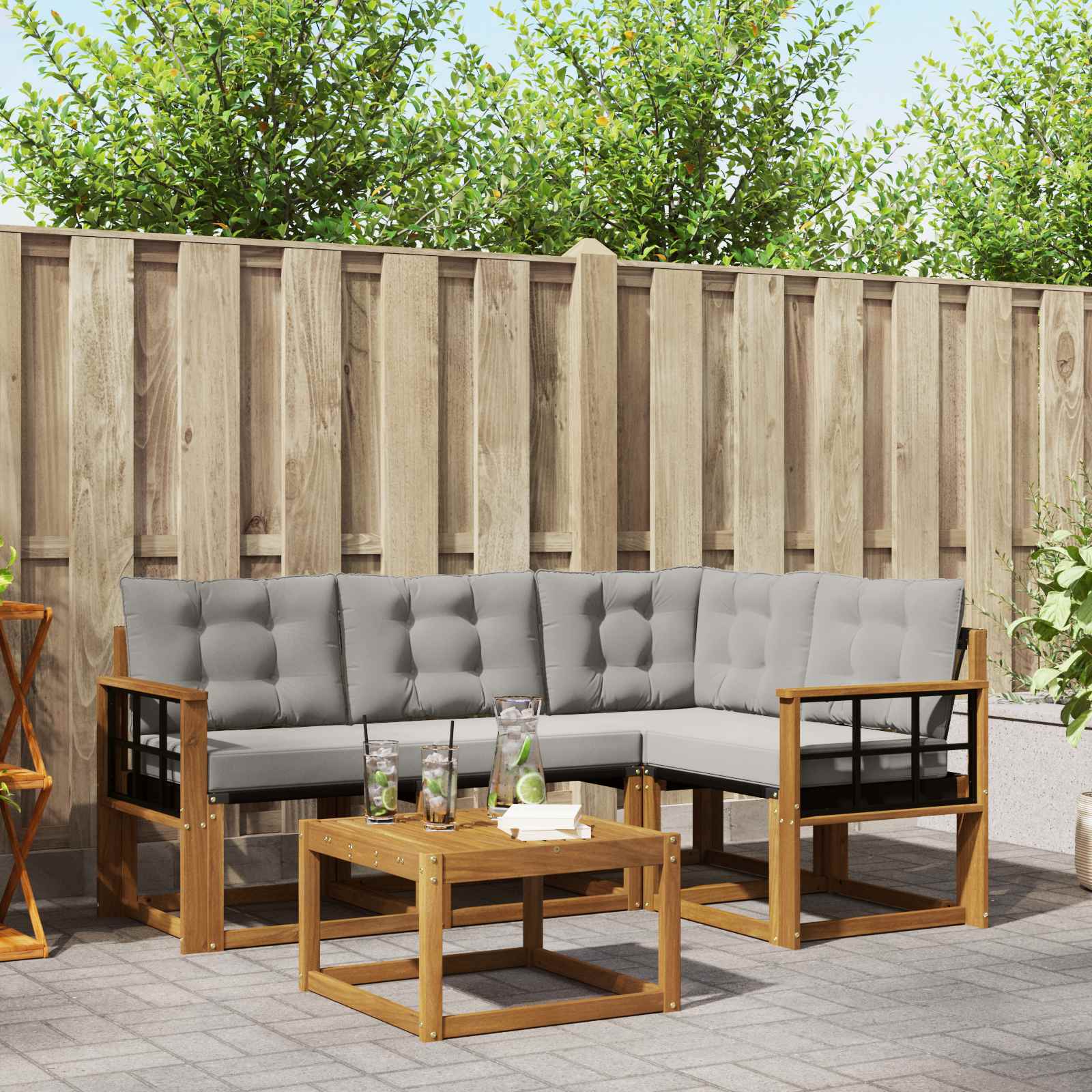 Outdoor-Sofagarnitur mit Kissen 5 pcs Natürlich und Hellgrau
