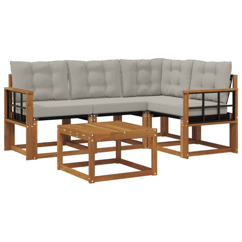 Outdoor-Sofagarnitur mit Kissen 5 pcs Natürlich und Hellgrau