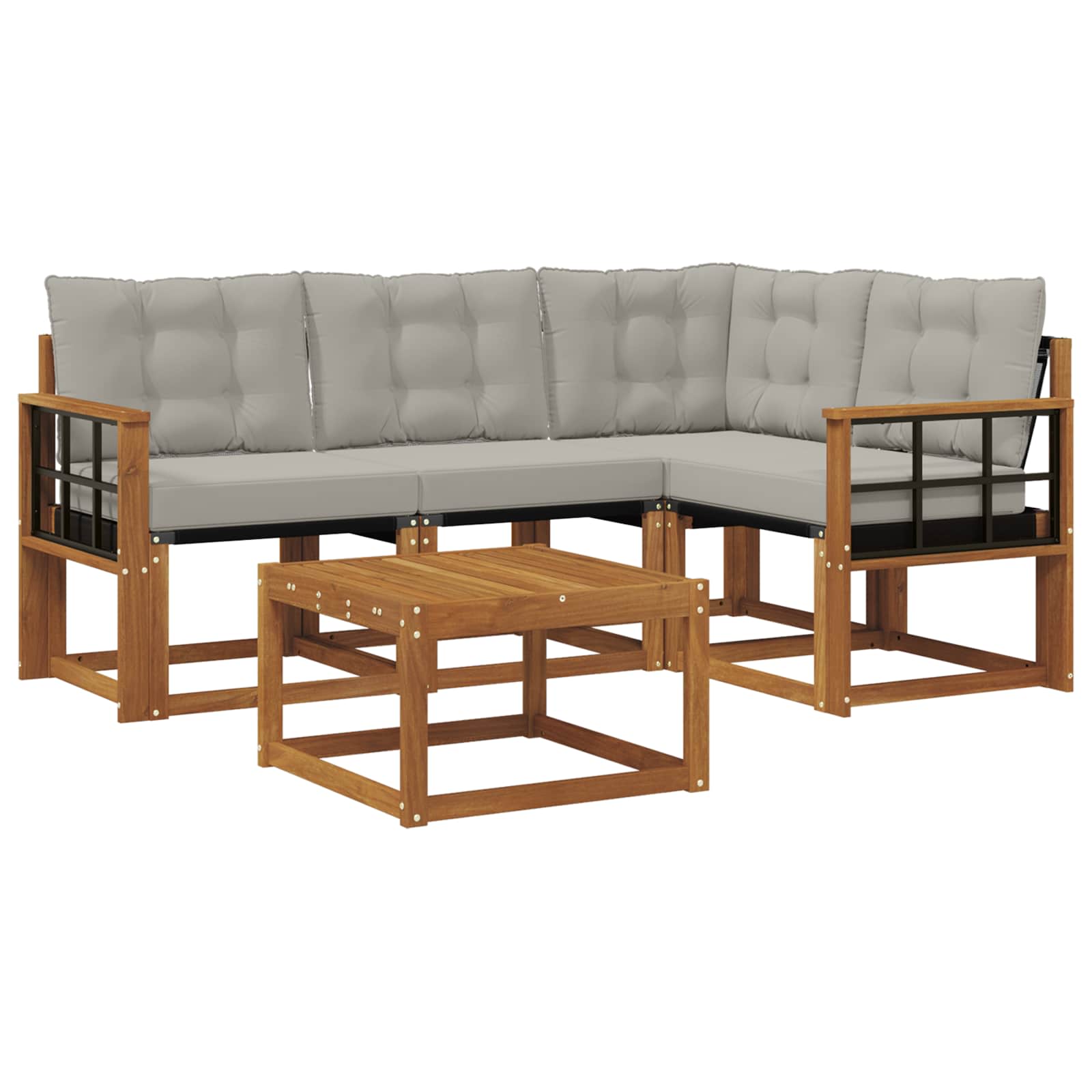 Outdoor-Sofagarnitur mit Kissen 5 pcs Natürlich und Hellgrau