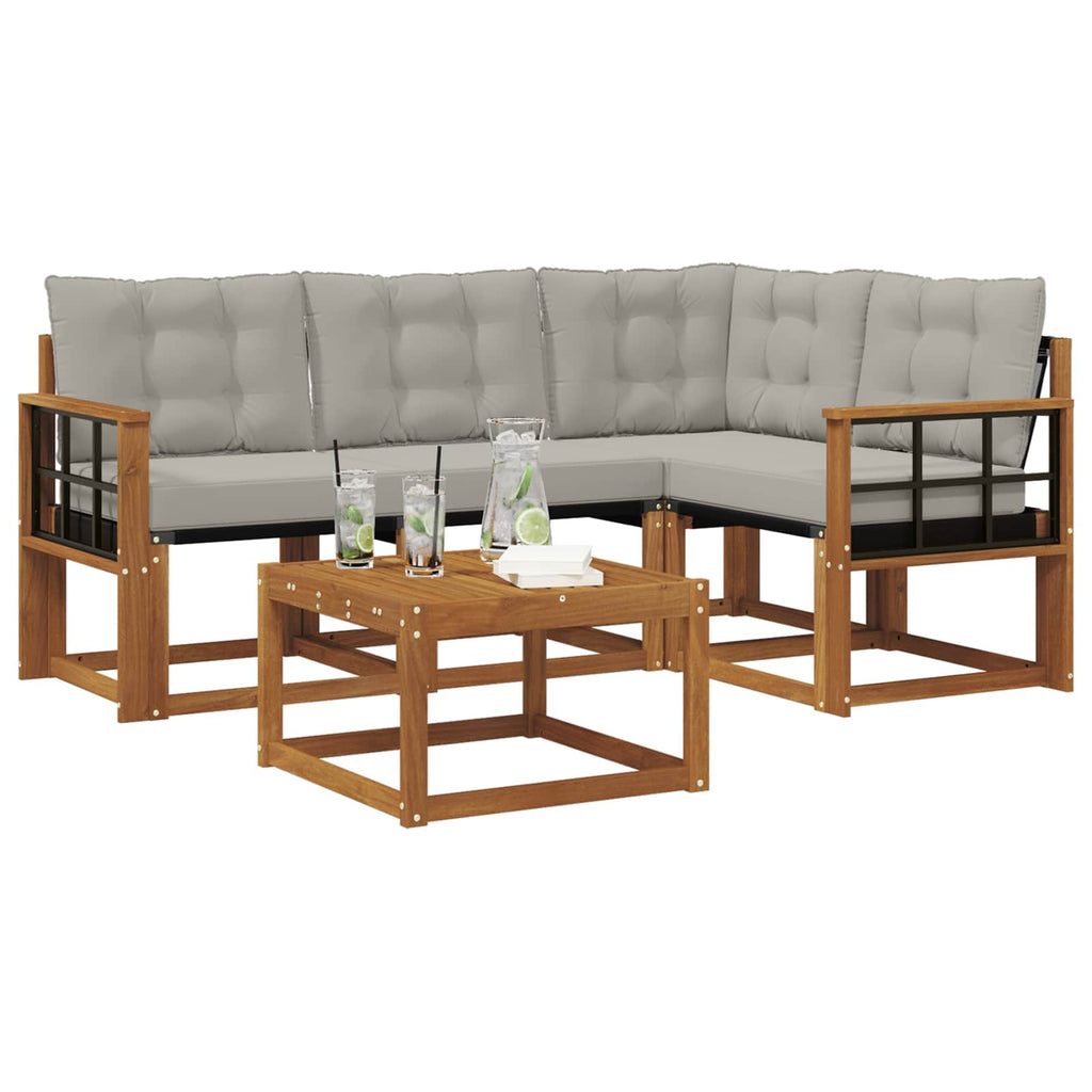 Outdoor-Sofagarnitur mit Kissen 5 pcs Natürlich und Hellgrau