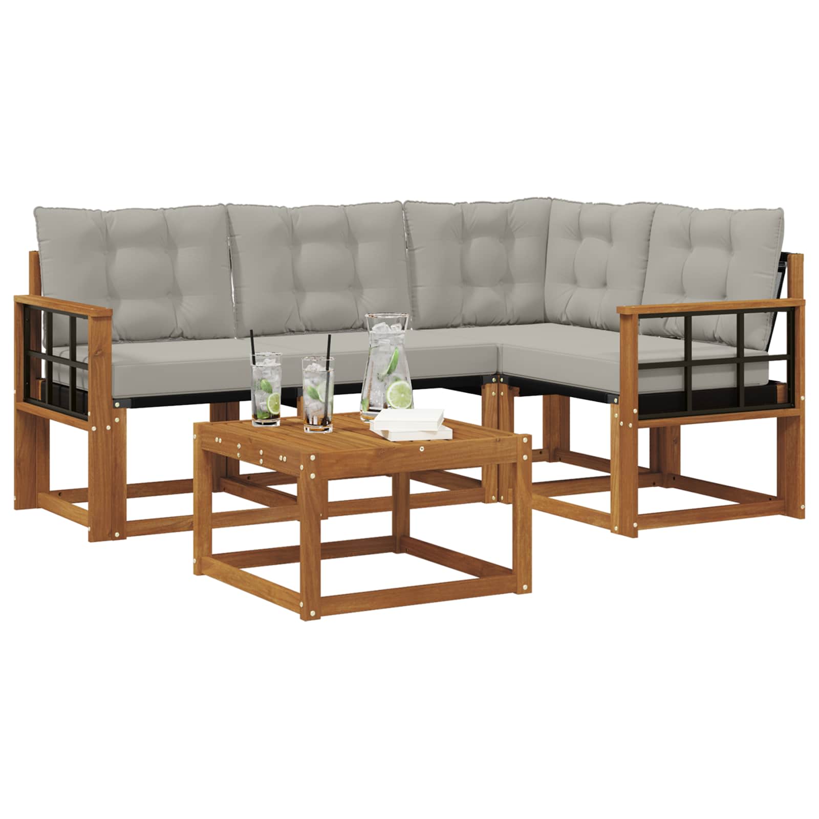 Outdoor-Sofagarnitur mit Kissen 5 pcs Natürlich und Hellgrau