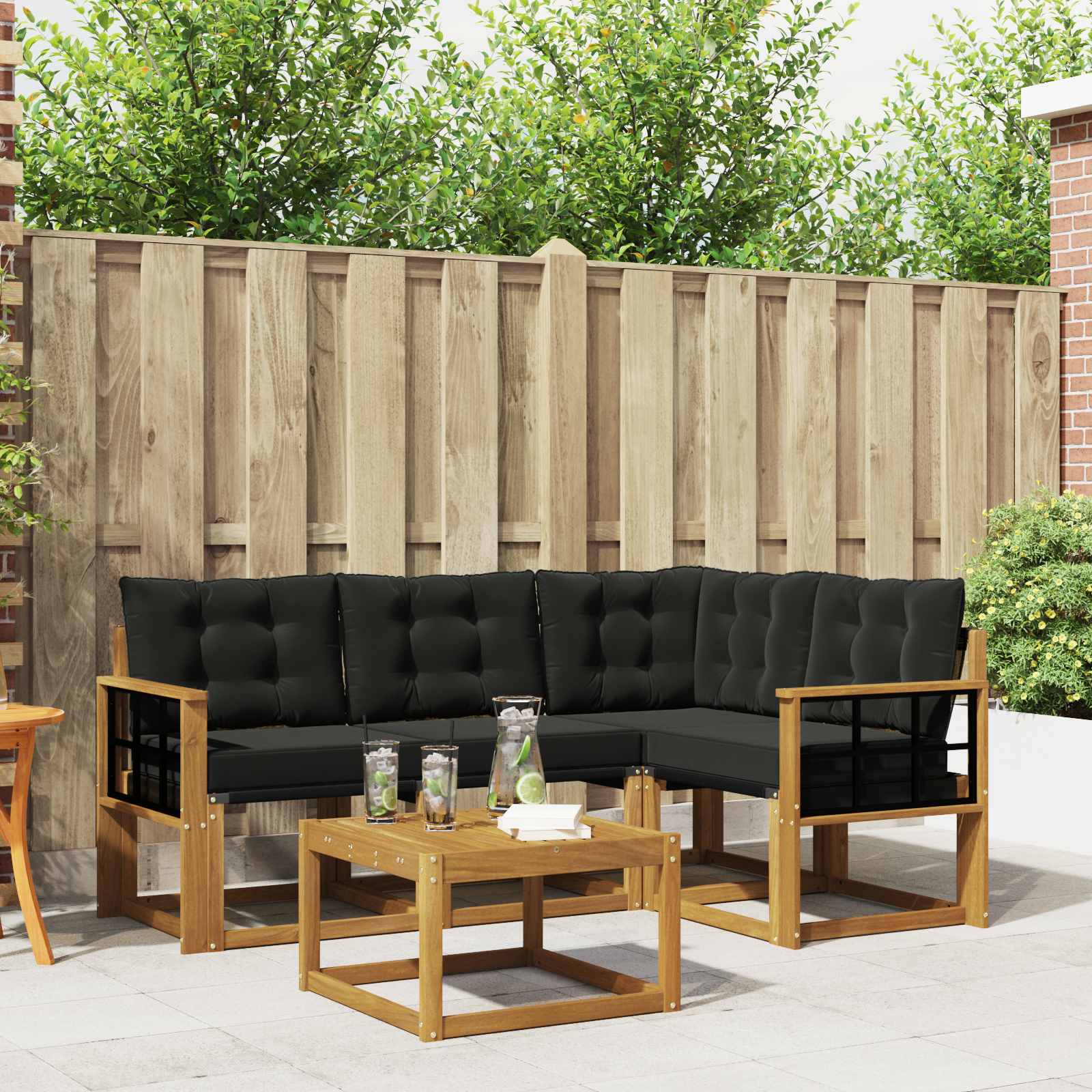 Outdoor-Sofagarnitur mit Kissen 5 pcs Natürlich und Schwarz