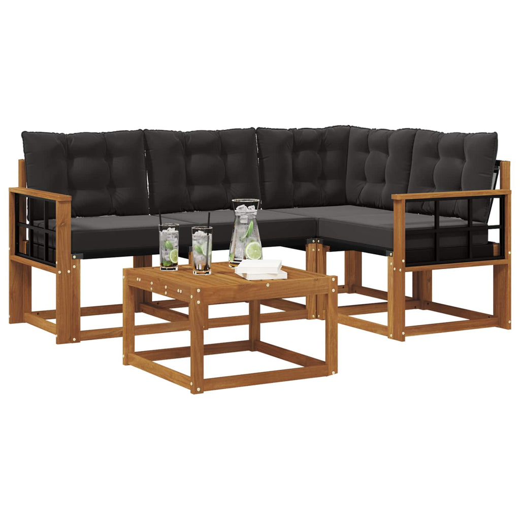 Outdoor-Sofagarnitur mit Kissen 5 pcs Natürlich und Schwarz