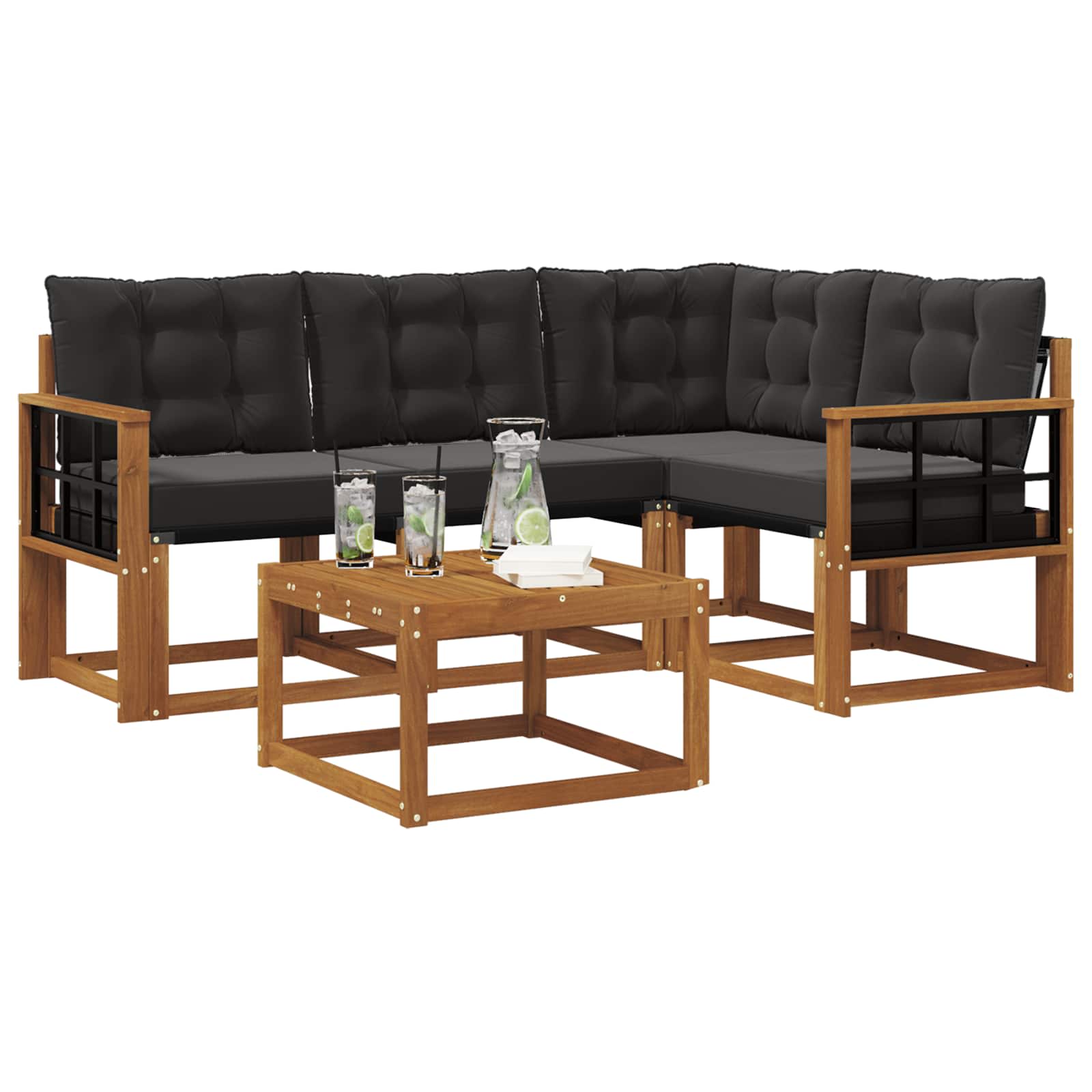 Outdoor-Sofagarnitur mit Kissen 5 pcs Natürlich und Schwarz