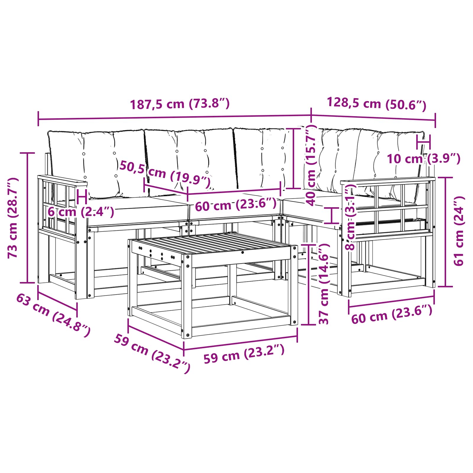 Outdoor-Sofagarnitur mit Kissen 5 pcs Natürlich und Schwarz