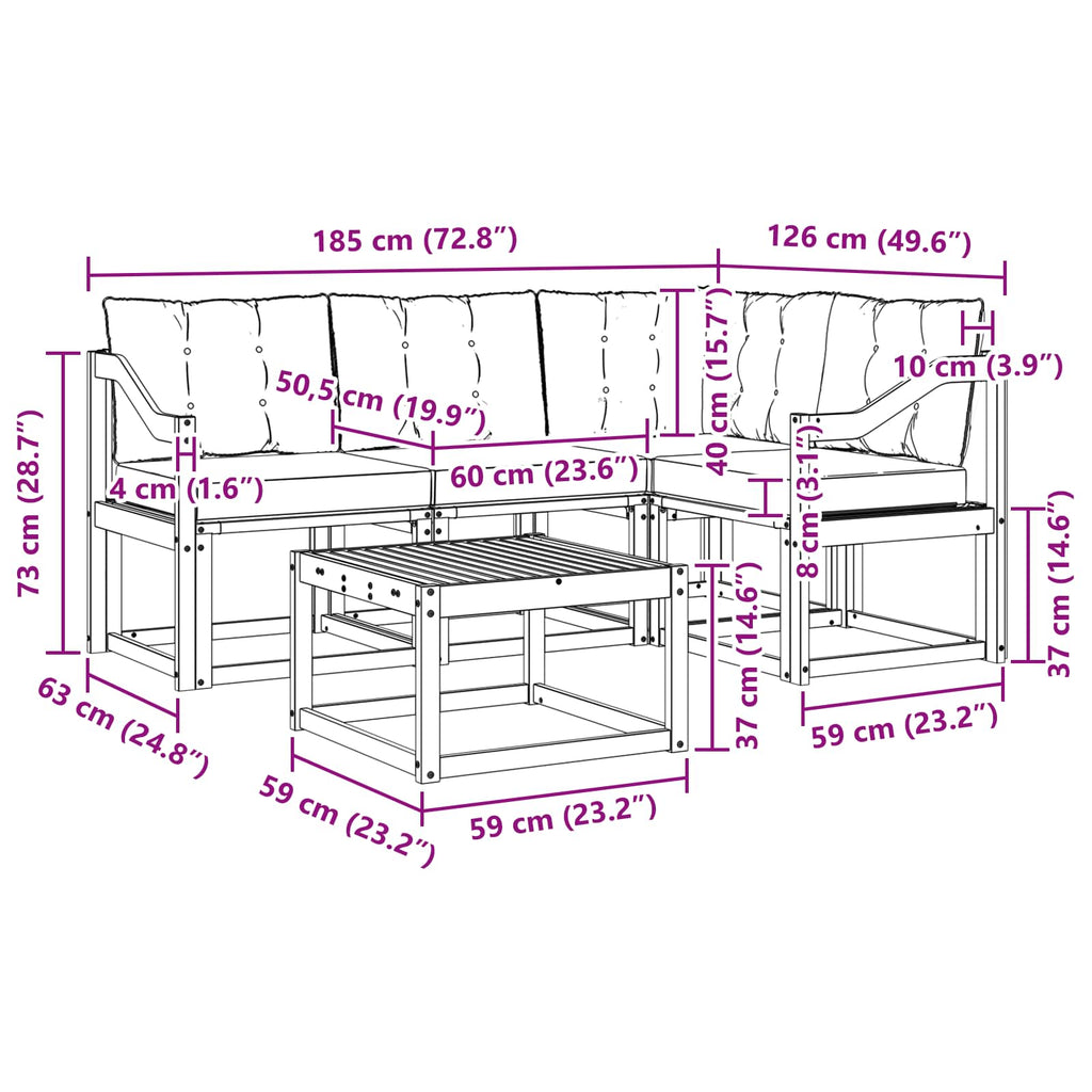 Outdoor-Sofagarnitur mit Kissen 5 pcs Natur und Creme