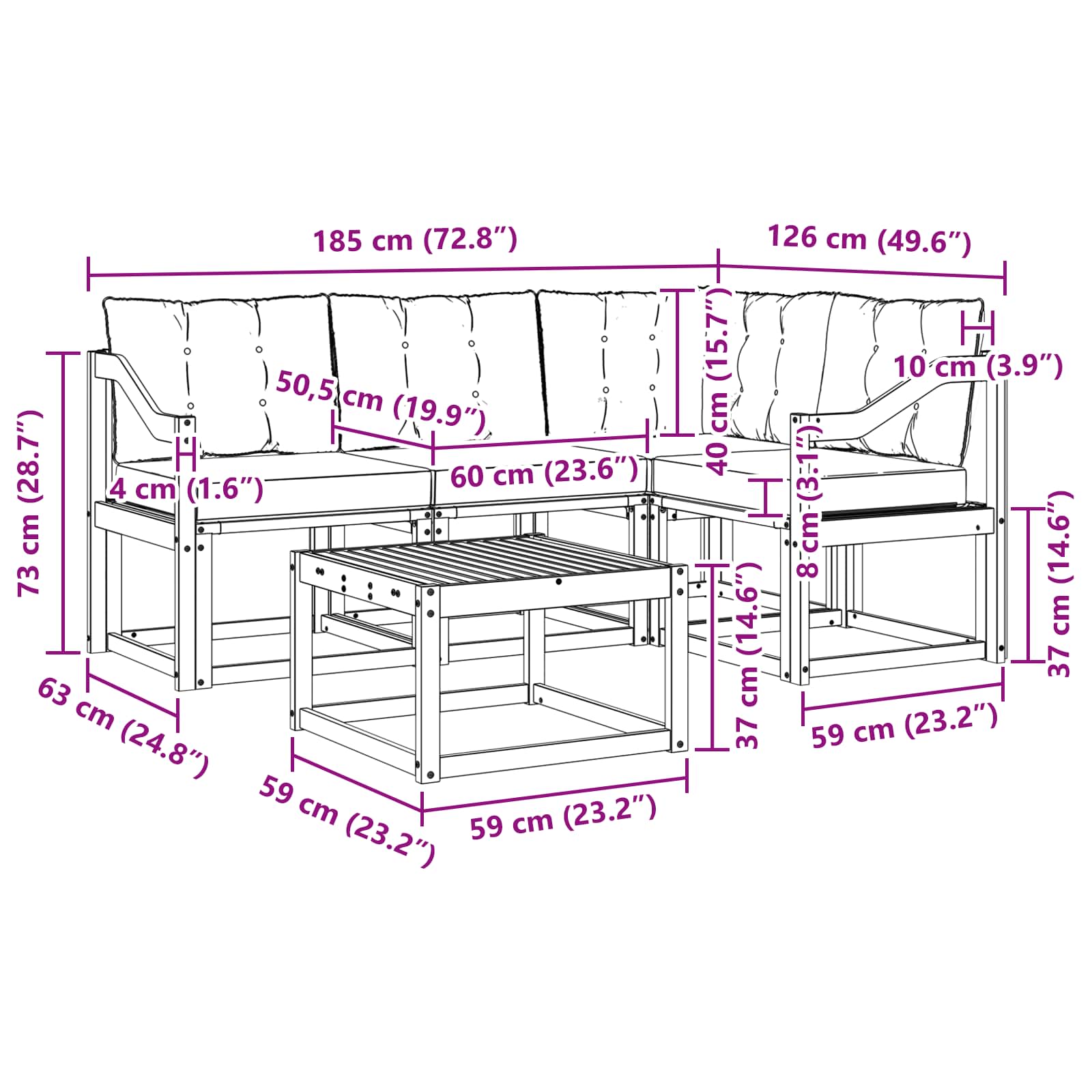 Outdoor-Sofagarnitur mit Kissen 5 pcs Natur und Creme