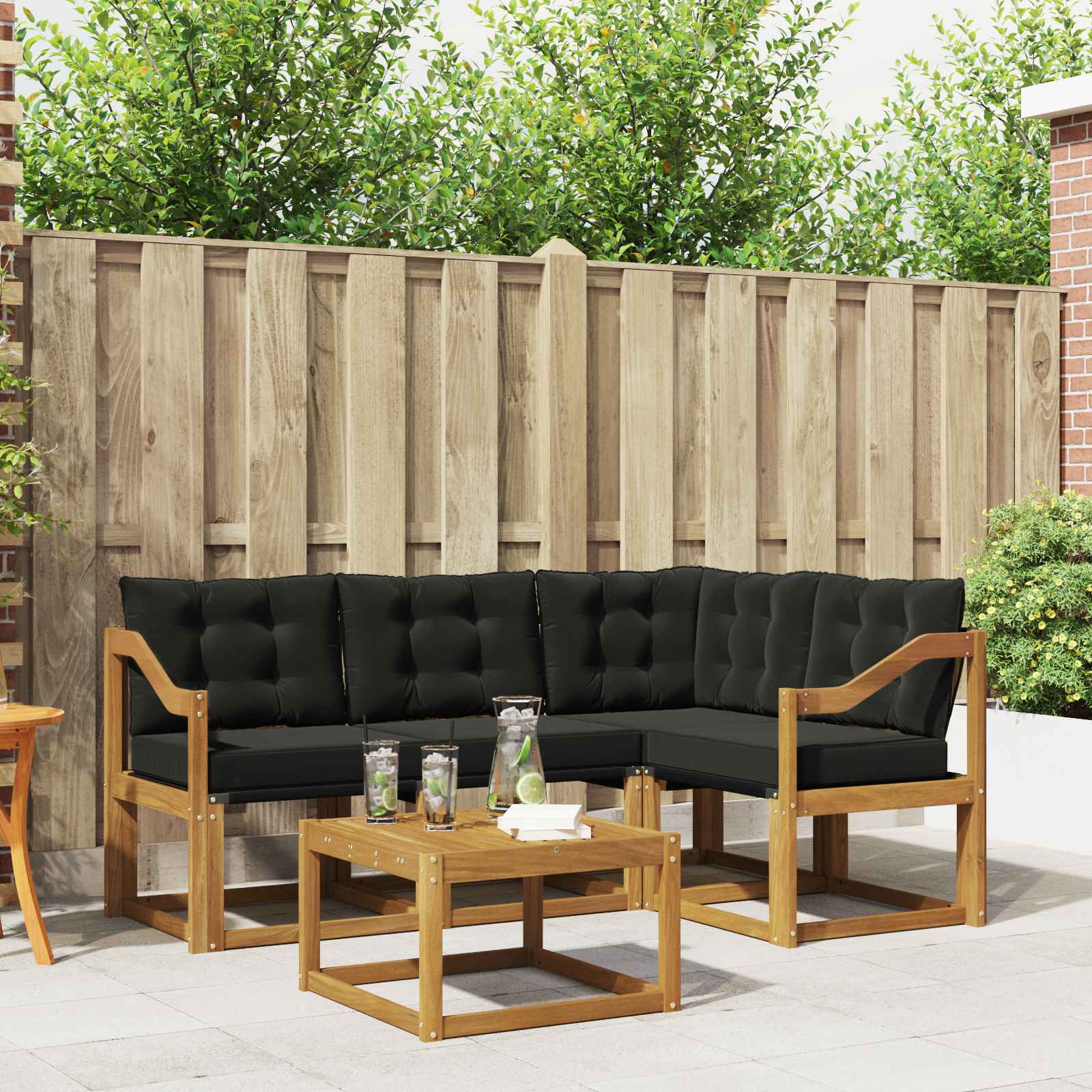 Outdoor-Sofagarnitur mit Kissen 5 pcs Natürlich und Schwarz
