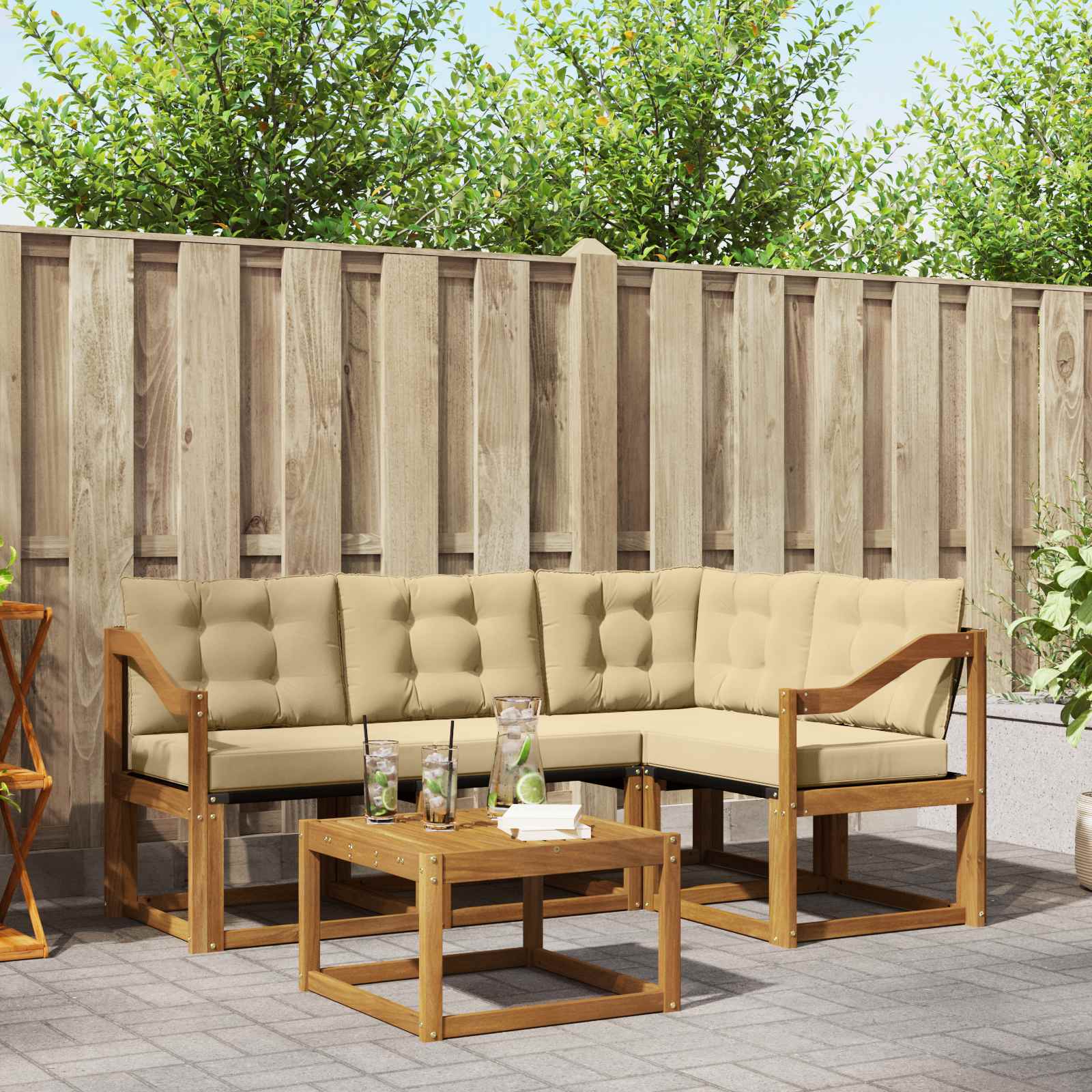 Outdoor-Sofagarnitur mit Kissen 5 pcs Natur und Beige