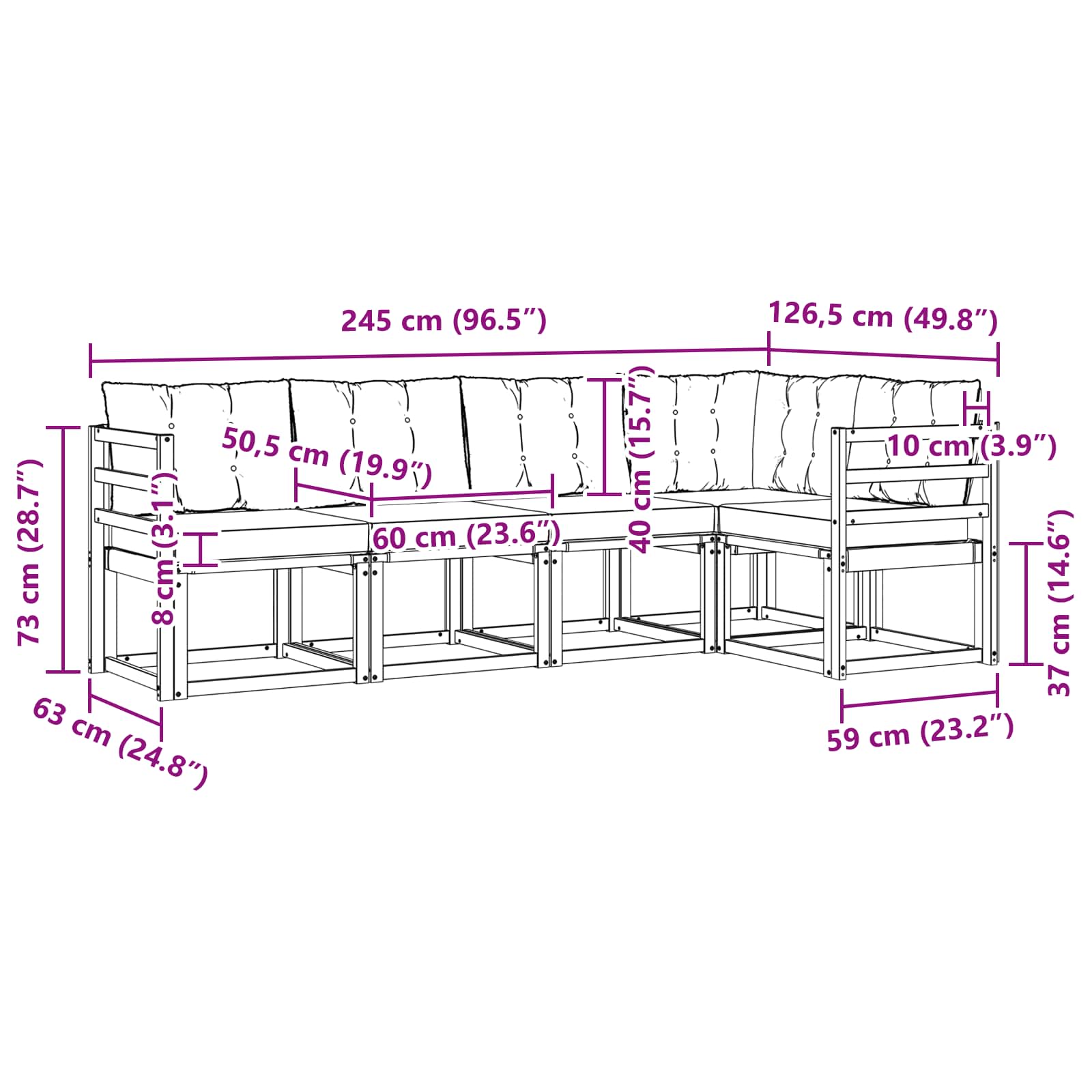 Outdoor-Sofagarnitur mit Kissen 5 pcs Natur und Creme