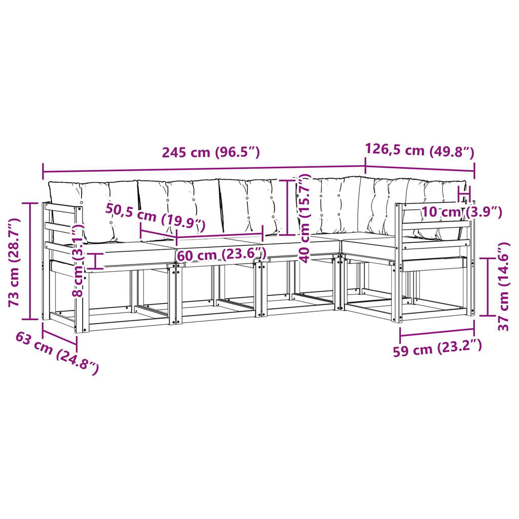 Outdoor-Sofagarnitur mit Kissen 5 pcs Natürlich und Hellgrau