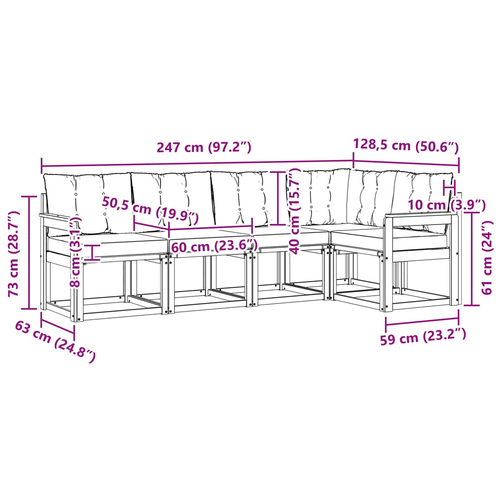 Outdoor-Sofagarnitur mit Kissen 5 pcs Natürlich und Hellgrau