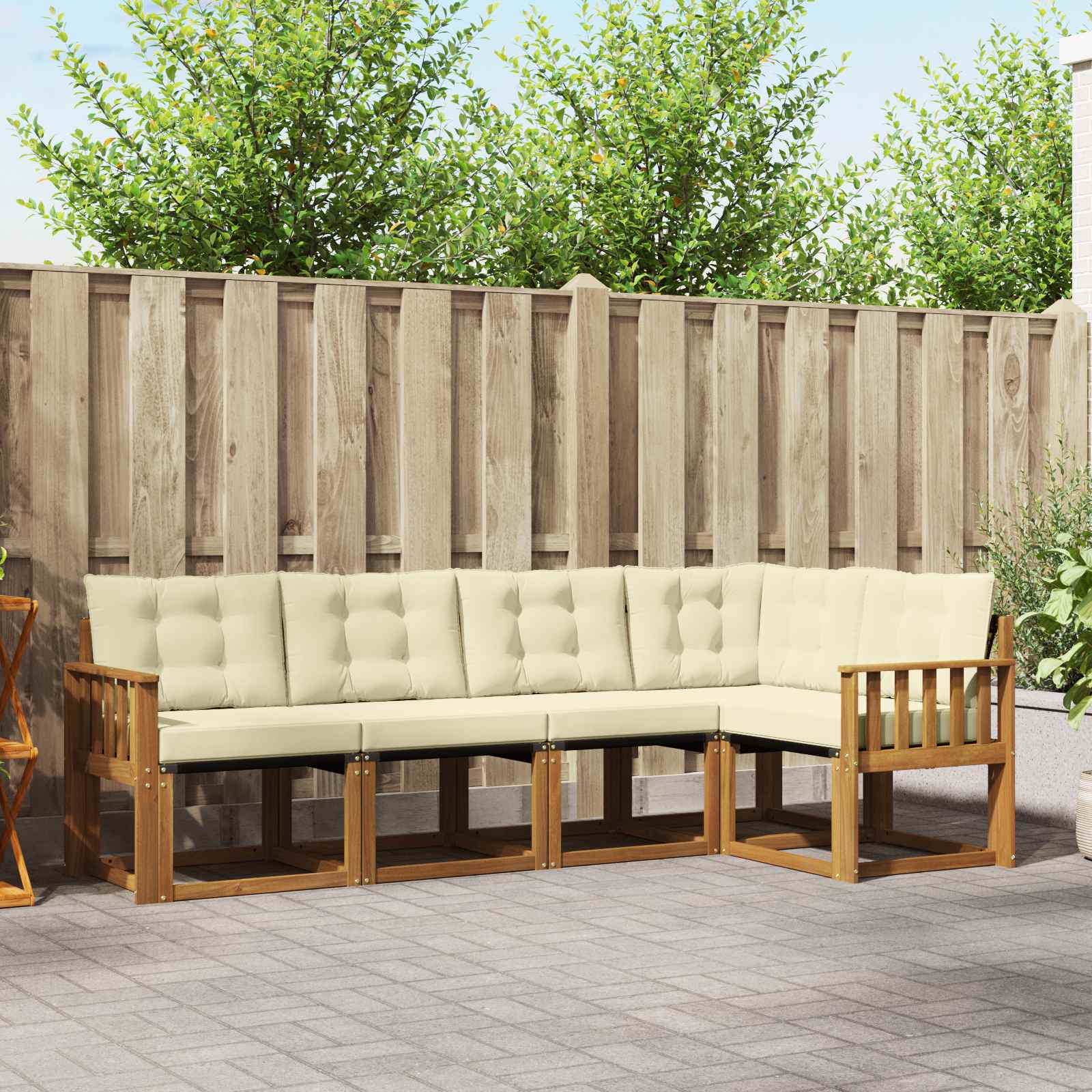 Outdoor-Sofagarnitur mit Kissen 5 pcs Natur und Creme