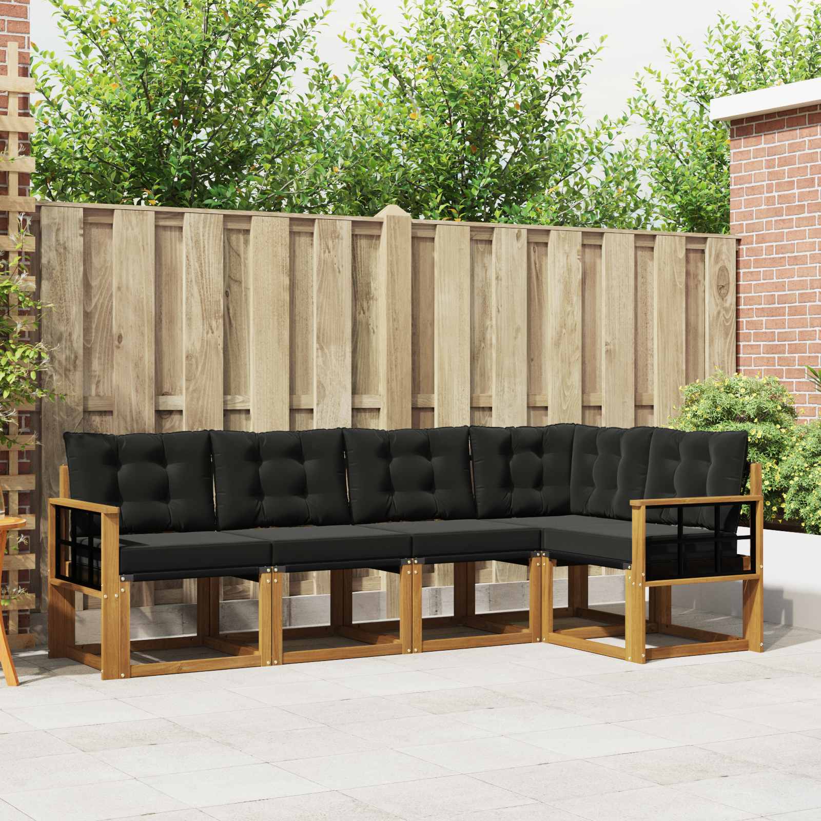 Outdoor-Sofagarnitur mit Kissen 5 pcs Natürlich und Schwarz