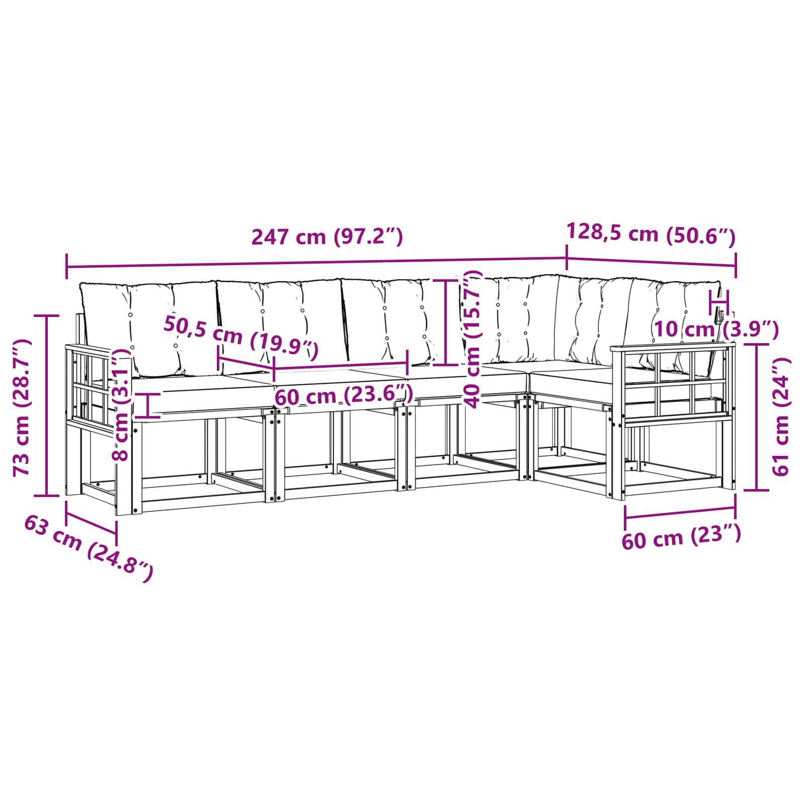 Outdoor-Sofagarnitur mit Kissen 5 pcs Natürlich und Schwarz