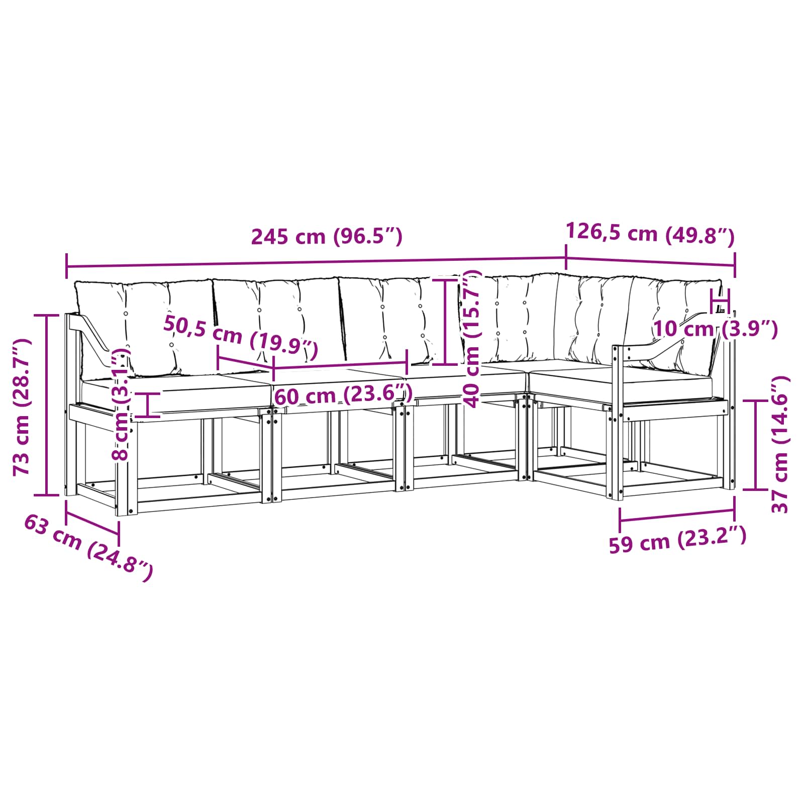 Outdoor-Sofagarnitur mit Kissen 5 pcs Natürlich und Hellgrau