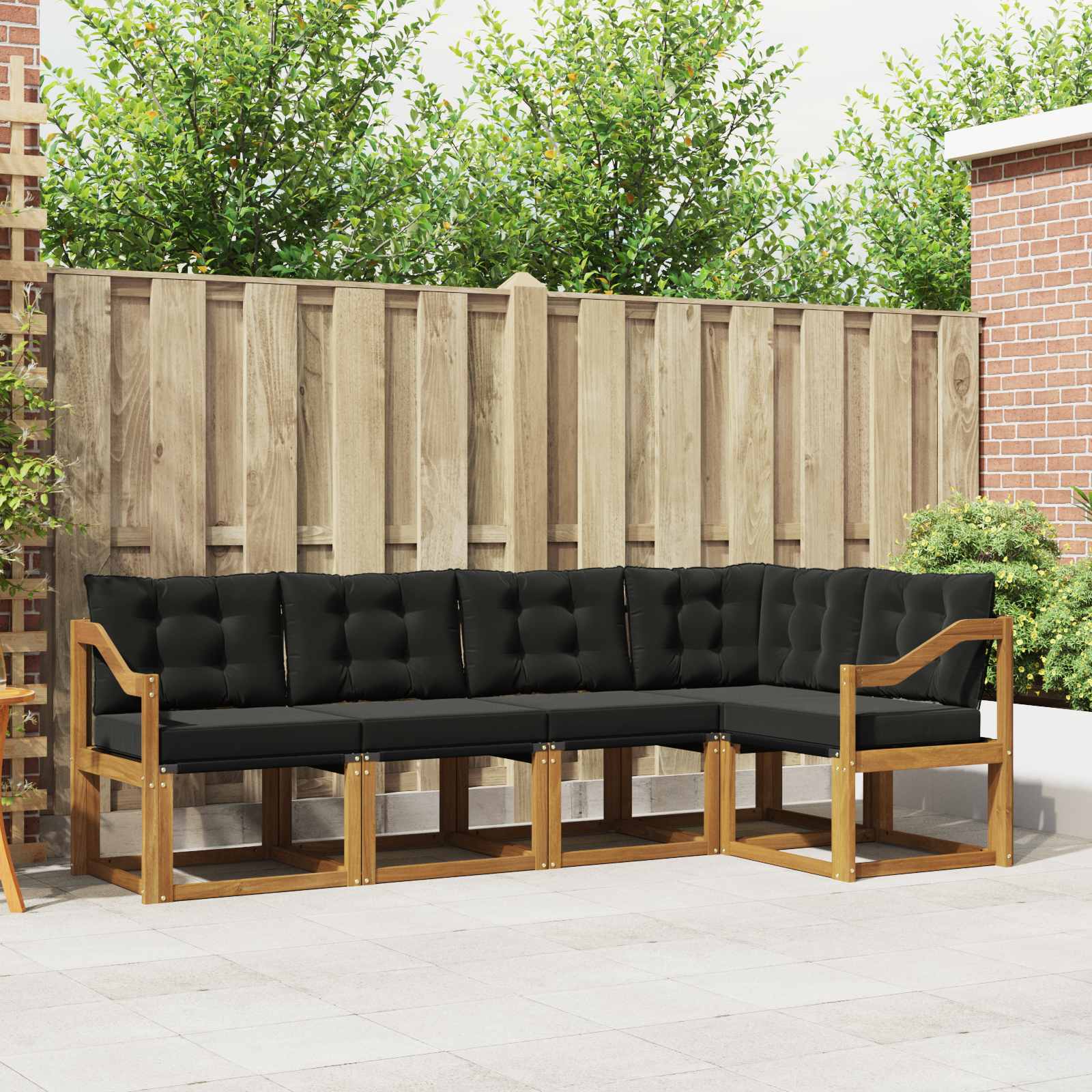 Outdoor-Sofagarnitur mit Kissen 5 pcs Natürlich und Schwarz