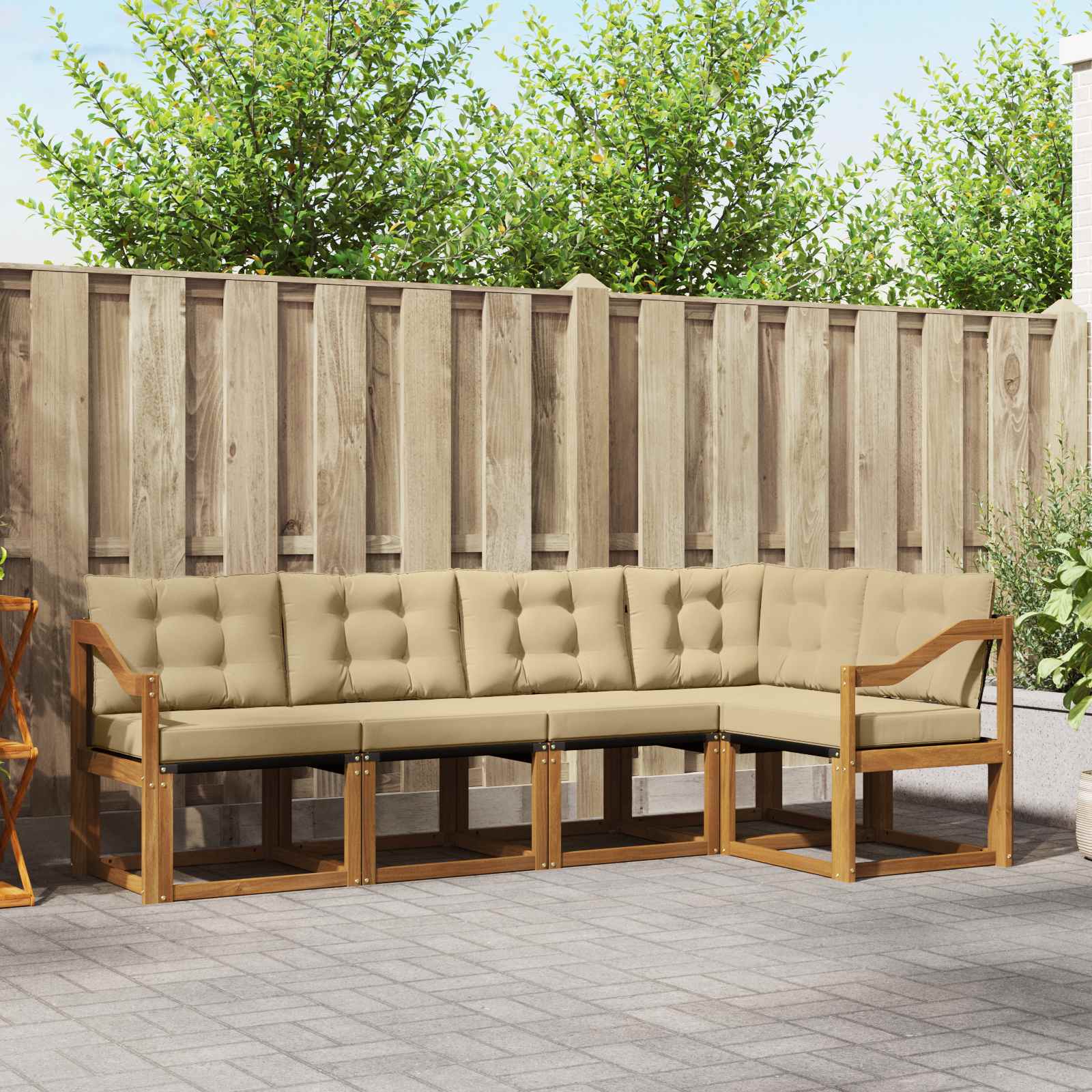 Outdoor-Sofagarnitur mit Kissen 5 pcs Natur und Beige