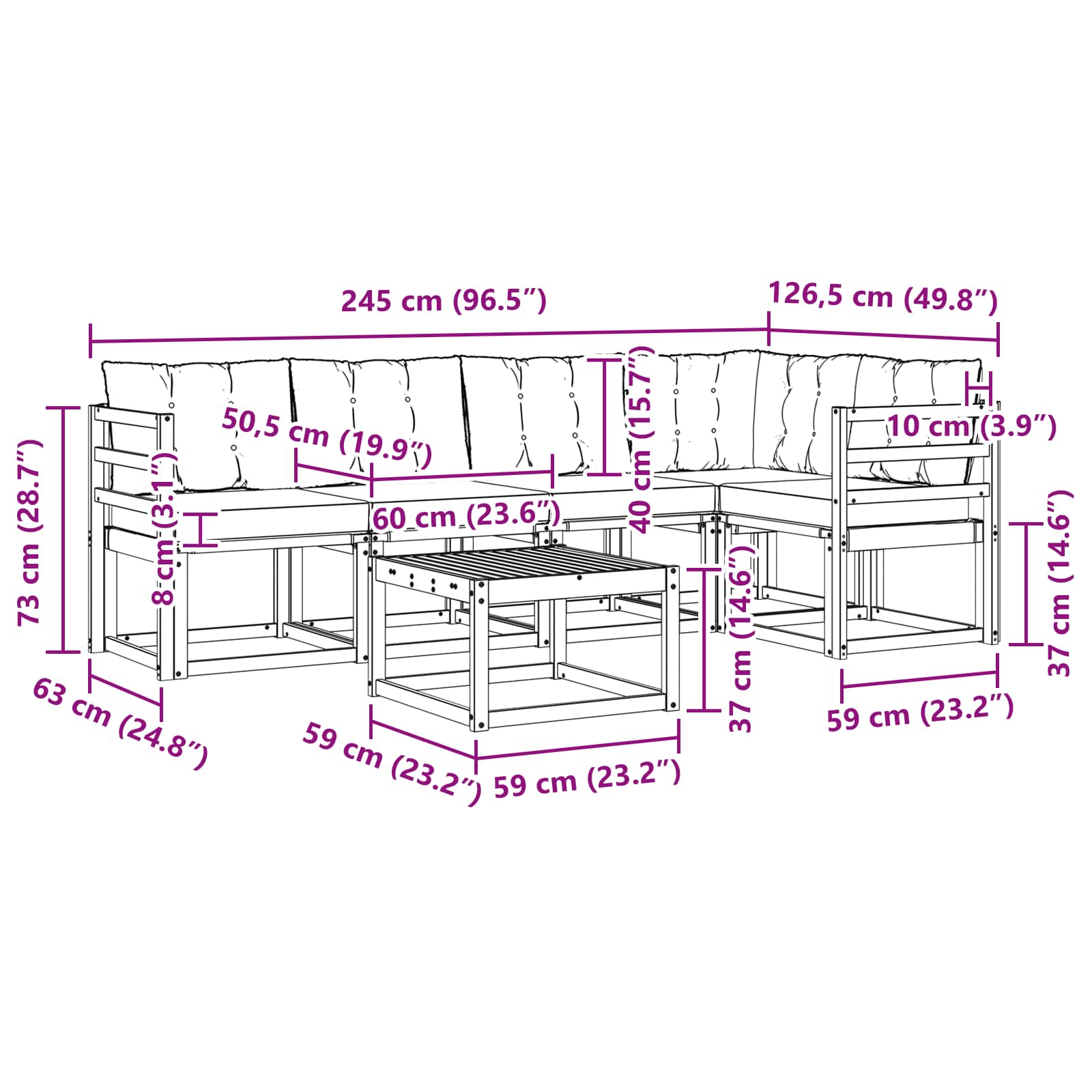 Outdoor-Sofagarnitur mit Kissen 6 pcs Natürlich und Hellgrau