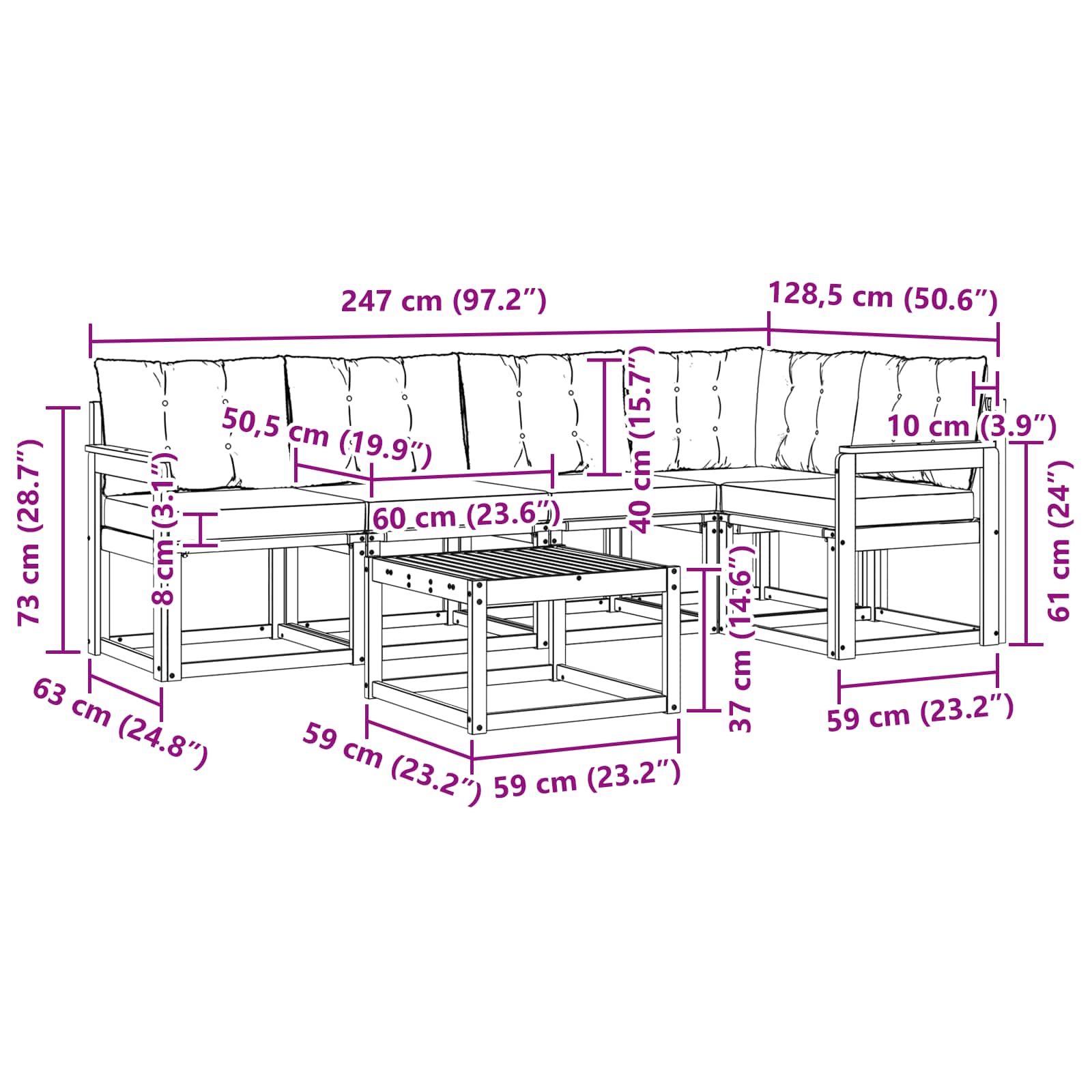 Outdoor-Sofagarnitur mit Kissen 6 pcs Natur und Creme