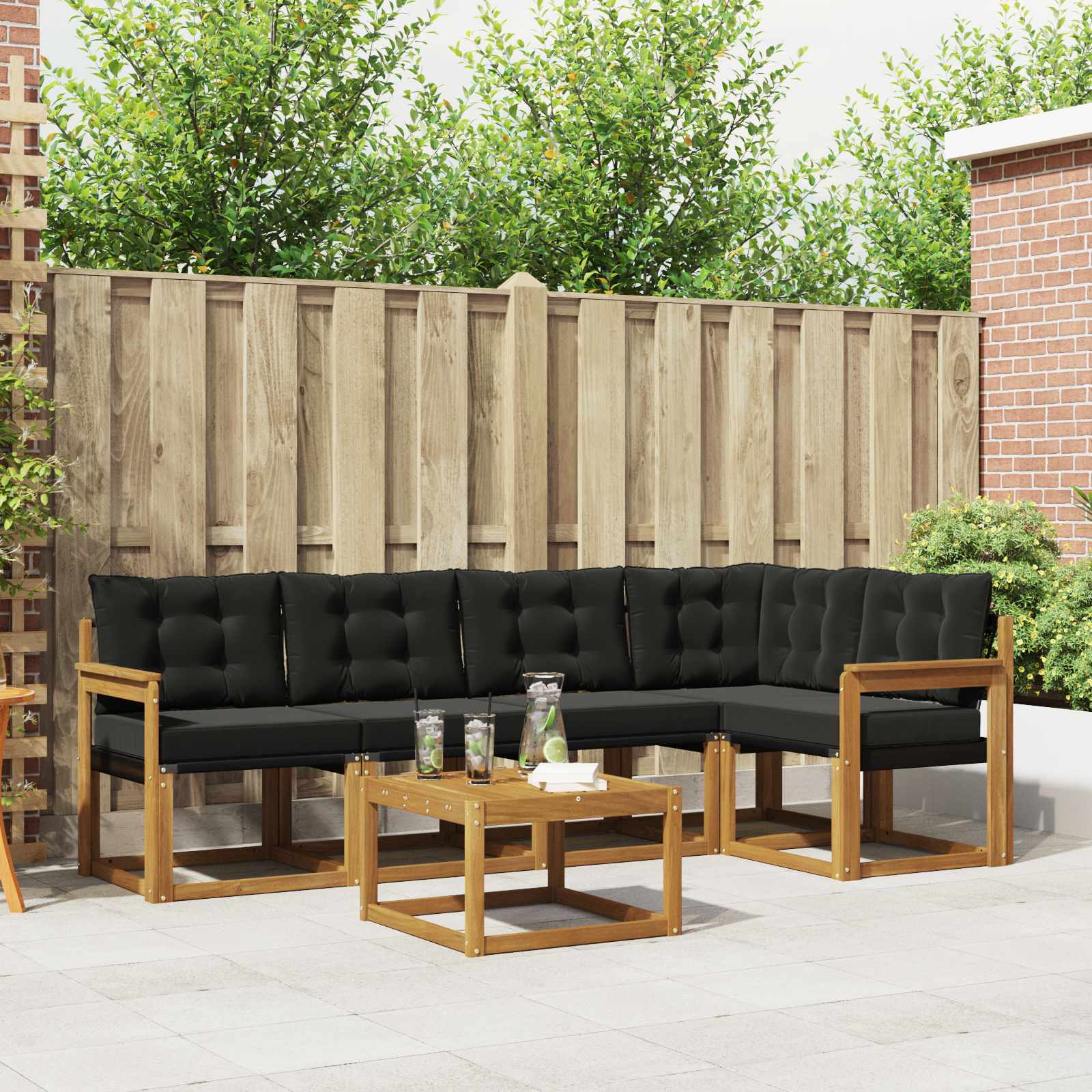 Outdoor-Sofagarnitur mit Kissen 6 pcs Natürlich und Schwarz