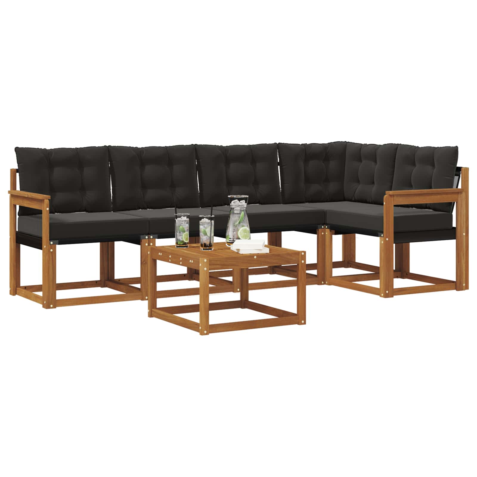 Outdoor-Sofagarnitur mit Kissen 6 pcs Natürlich und Schwarz