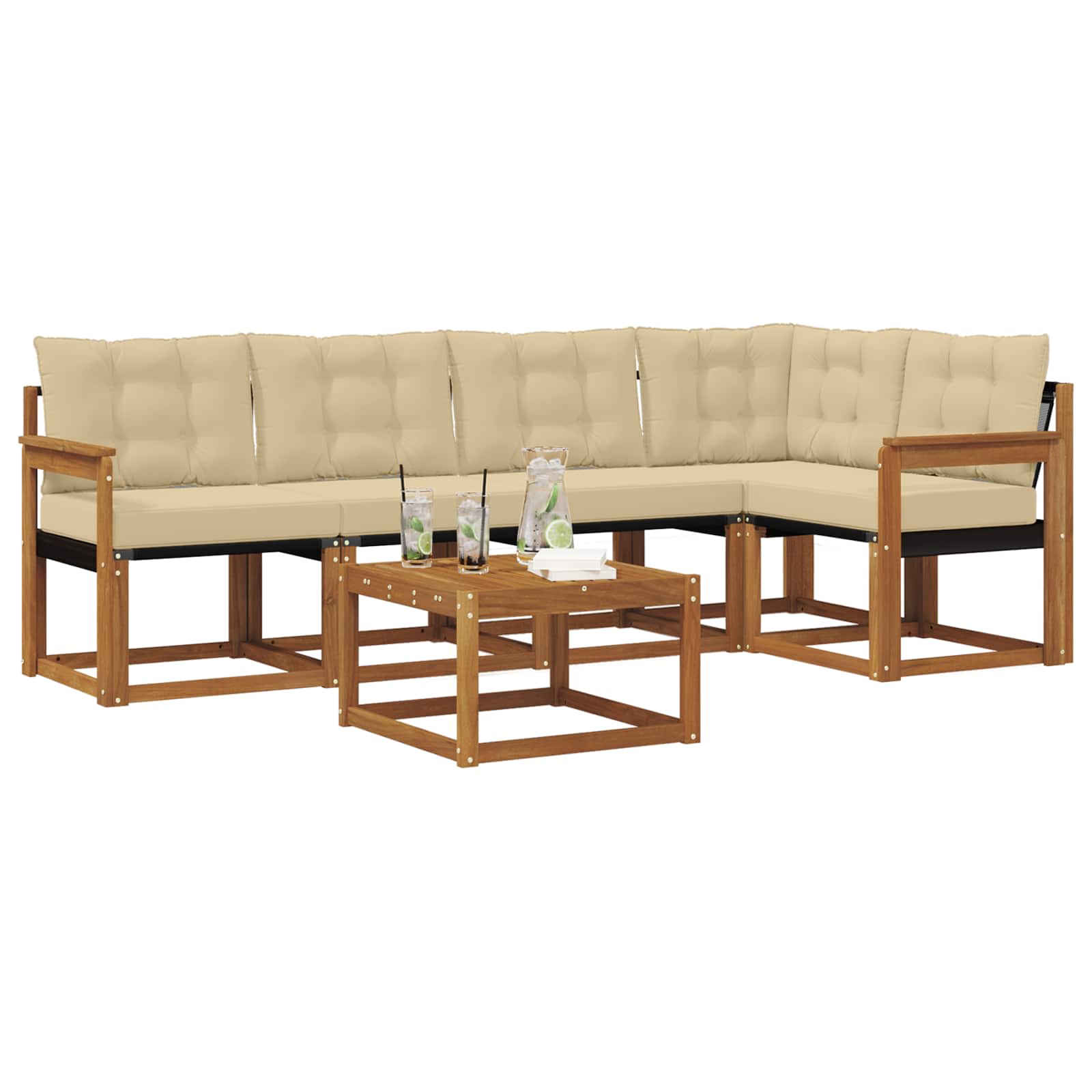 Outdoor-Sofagarnitur mit Kissen 6 pcs Natur und Beige
