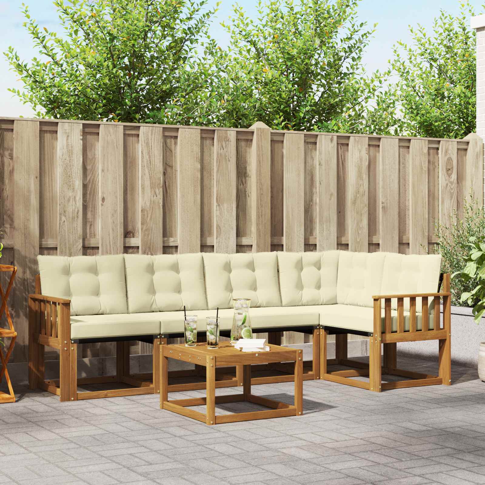 Outdoor-Sofagarnitur mit Kissen 6 pcs Natur und Creme