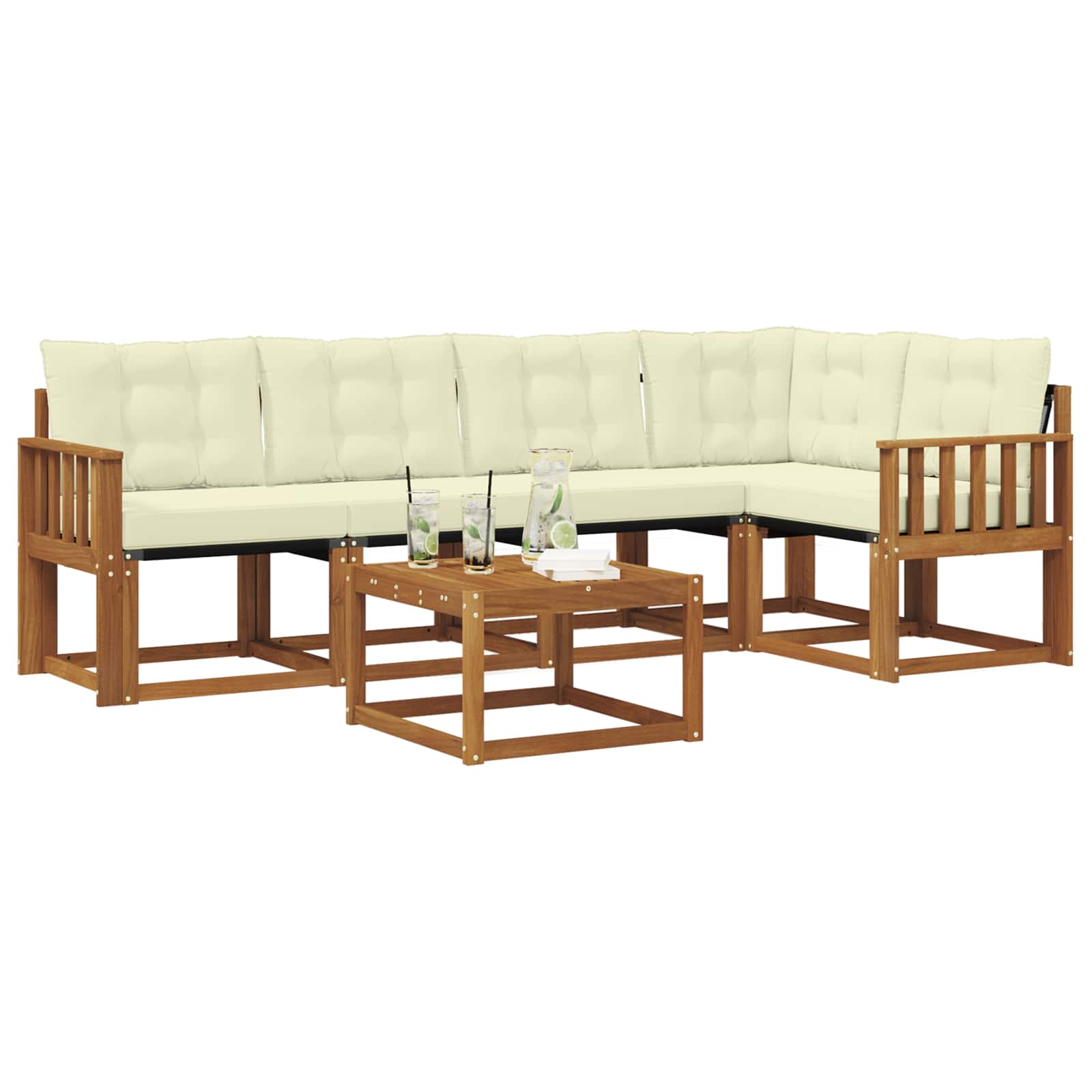 Outdoor-Sofagarnitur mit Kissen 6 pcs Natur und Creme