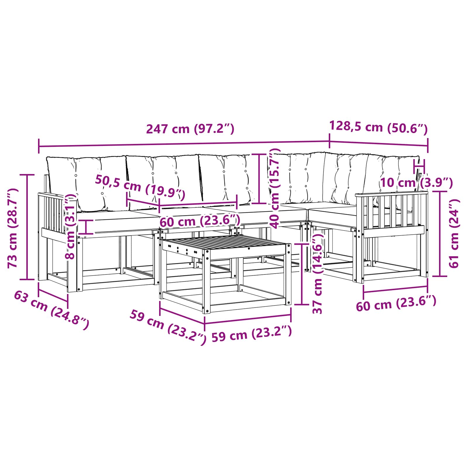 Outdoor-Sofagarnitur mit Kissen 6 pcs Natürlich und Schwarz