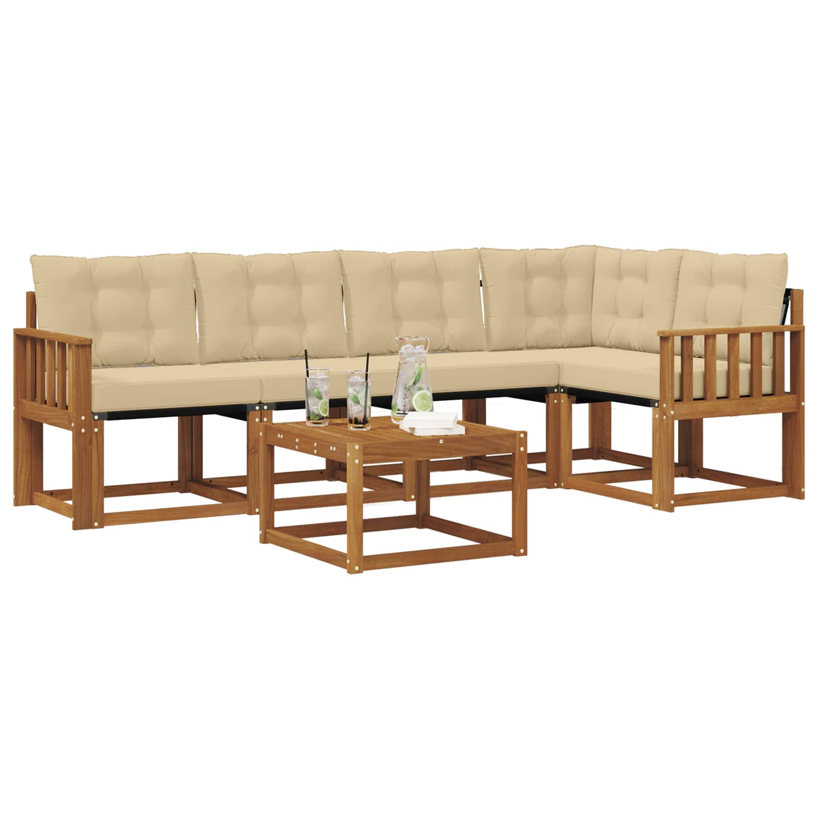 Outdoor-Sofagarnitur mit Kissen 6 pcs Natur und Beige