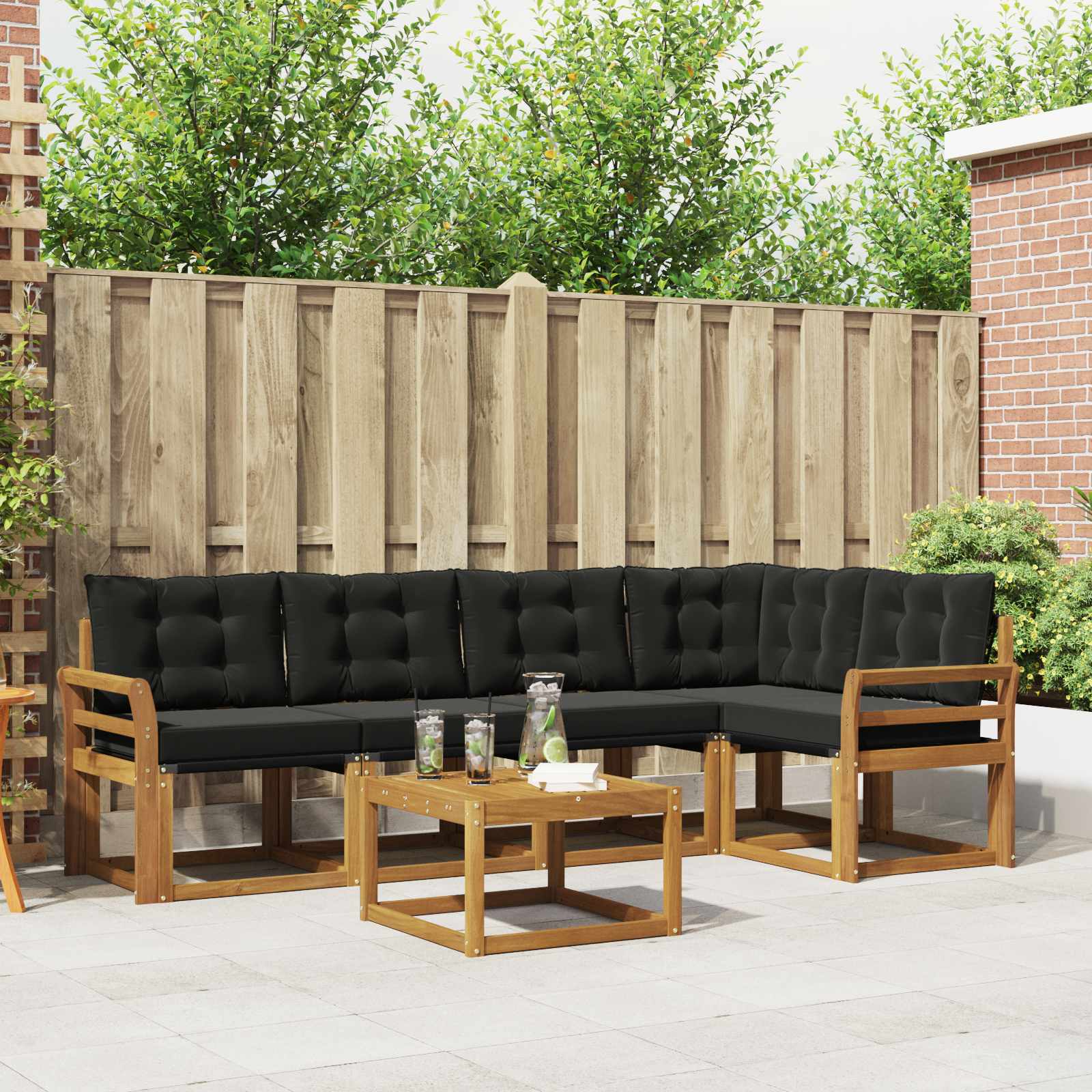 Outdoor-Sofagarnitur mit Kissen 6 pcs Natürlich und Schwarz