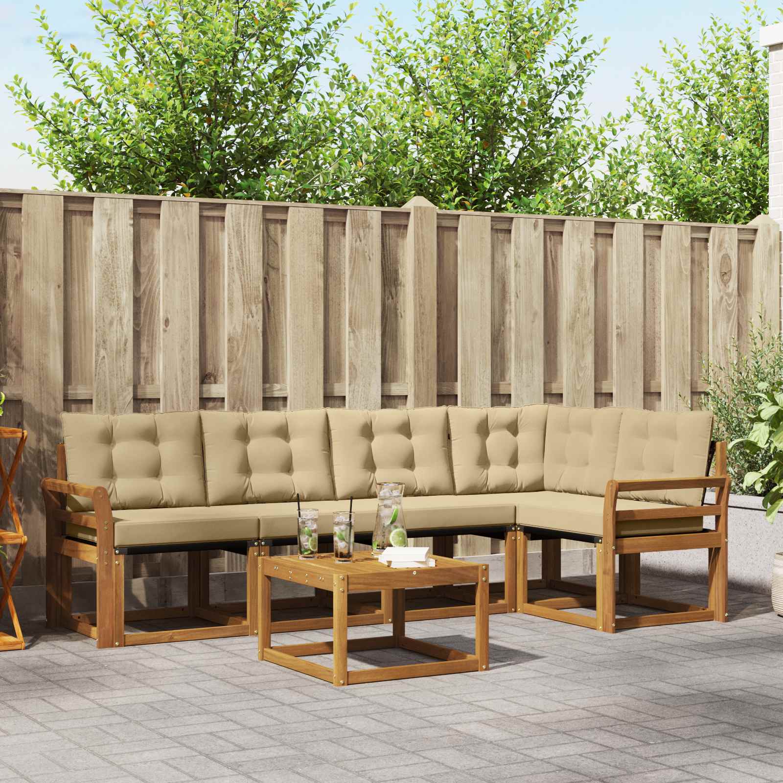 Outdoor-Sofagarnitur mit Kissen 6 pcs Natur und Beige