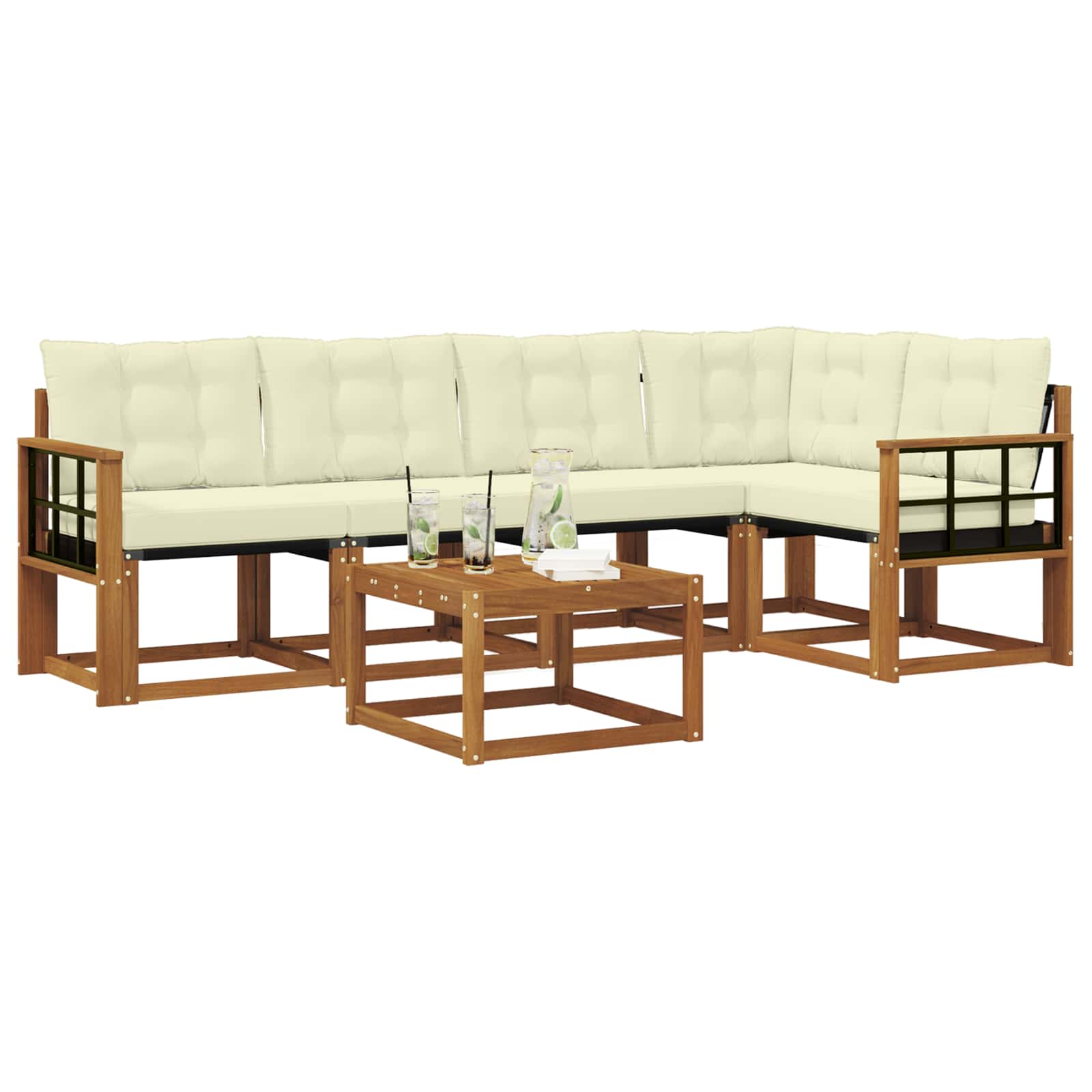 Outdoor-Sofagarnitur mit Kissen 6 pcs Natur und Creme