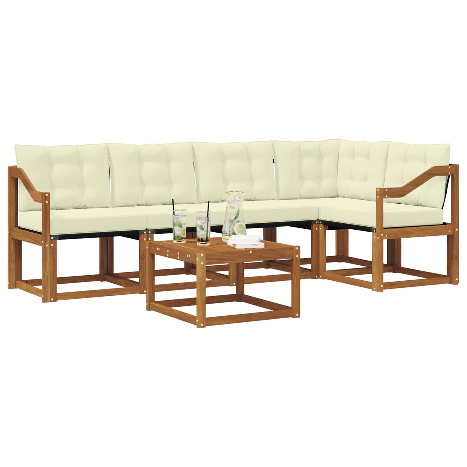 Outdoor-Sofagarnitur mit Kissen 6 pcs Natur und Creme