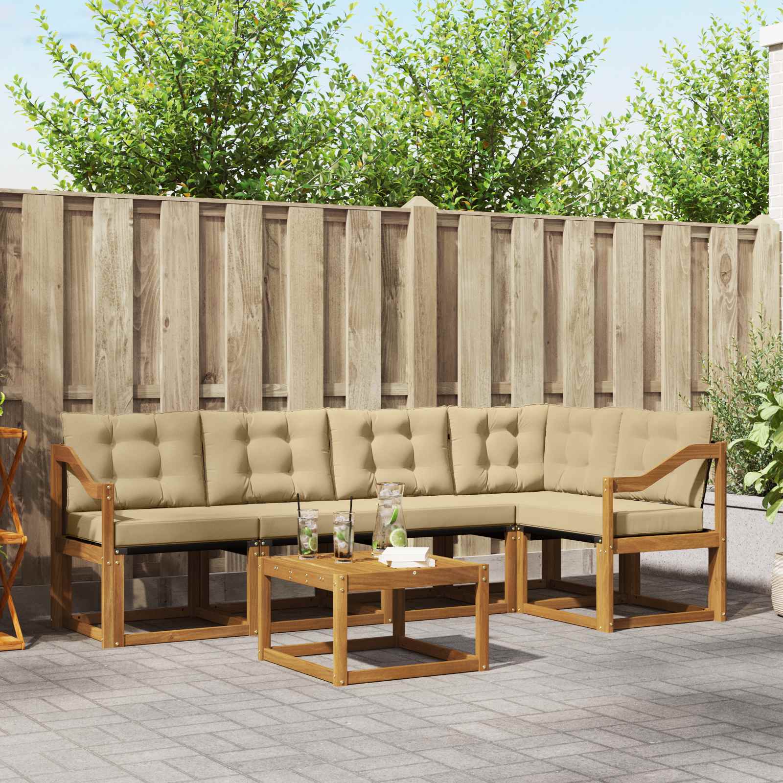 Outdoor-Sofagarnitur mit Kissen 6 pcs Natur und Beige