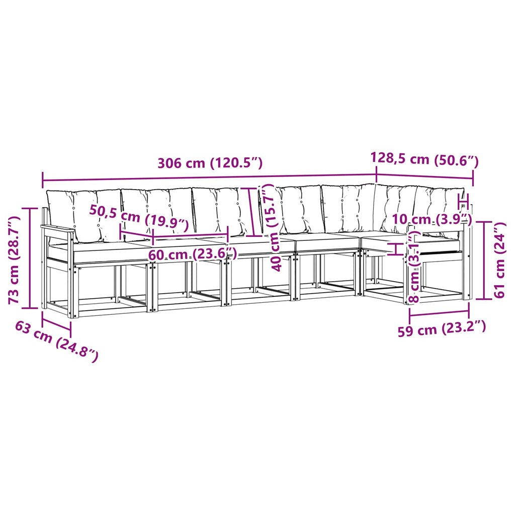 Outdoor-Sofagarnitur mit Kissen 6 pcs Natürlich und Hellgrau