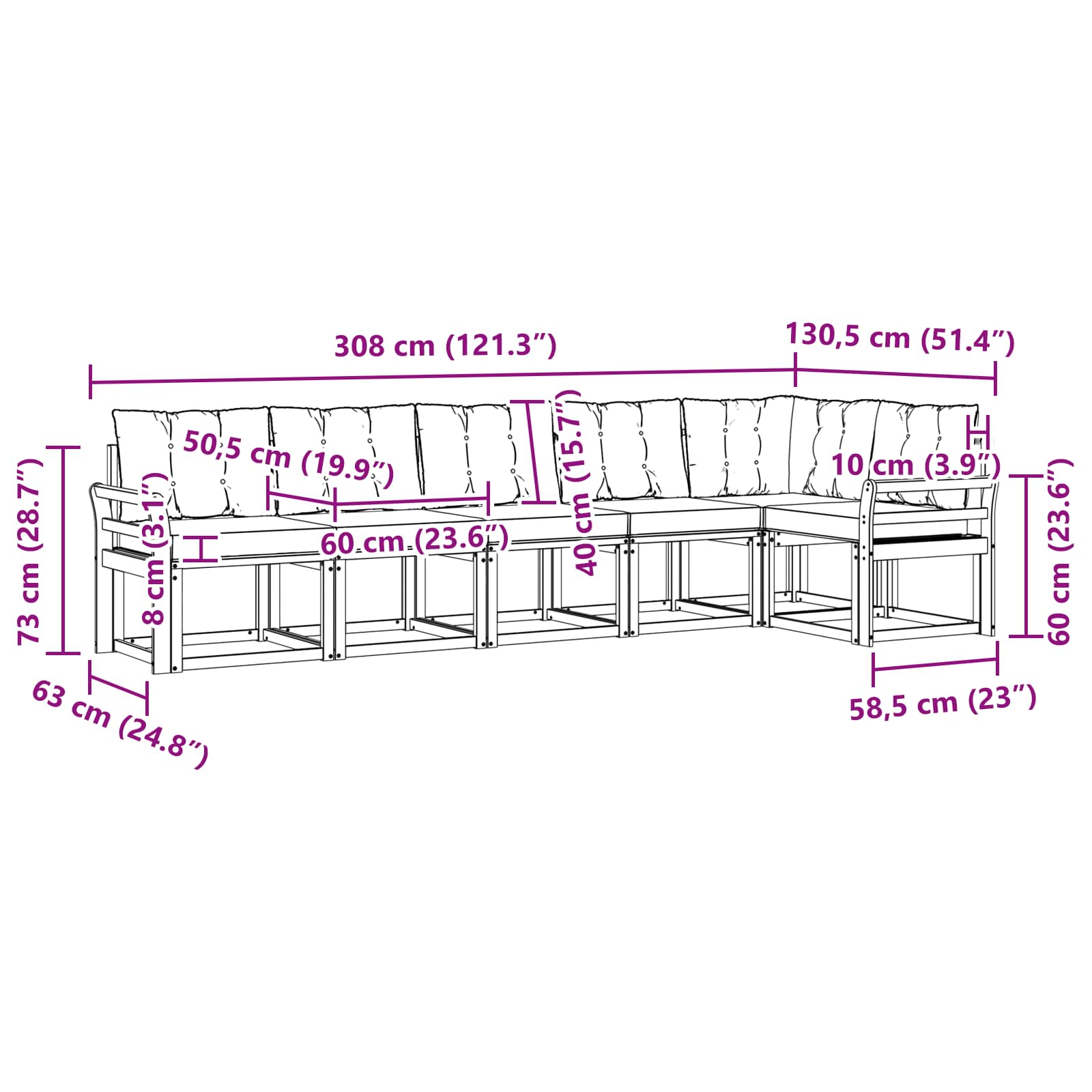 Outdoor-Sofagarnitur mit Kissen 6 pcs Natürlich und Schwarz