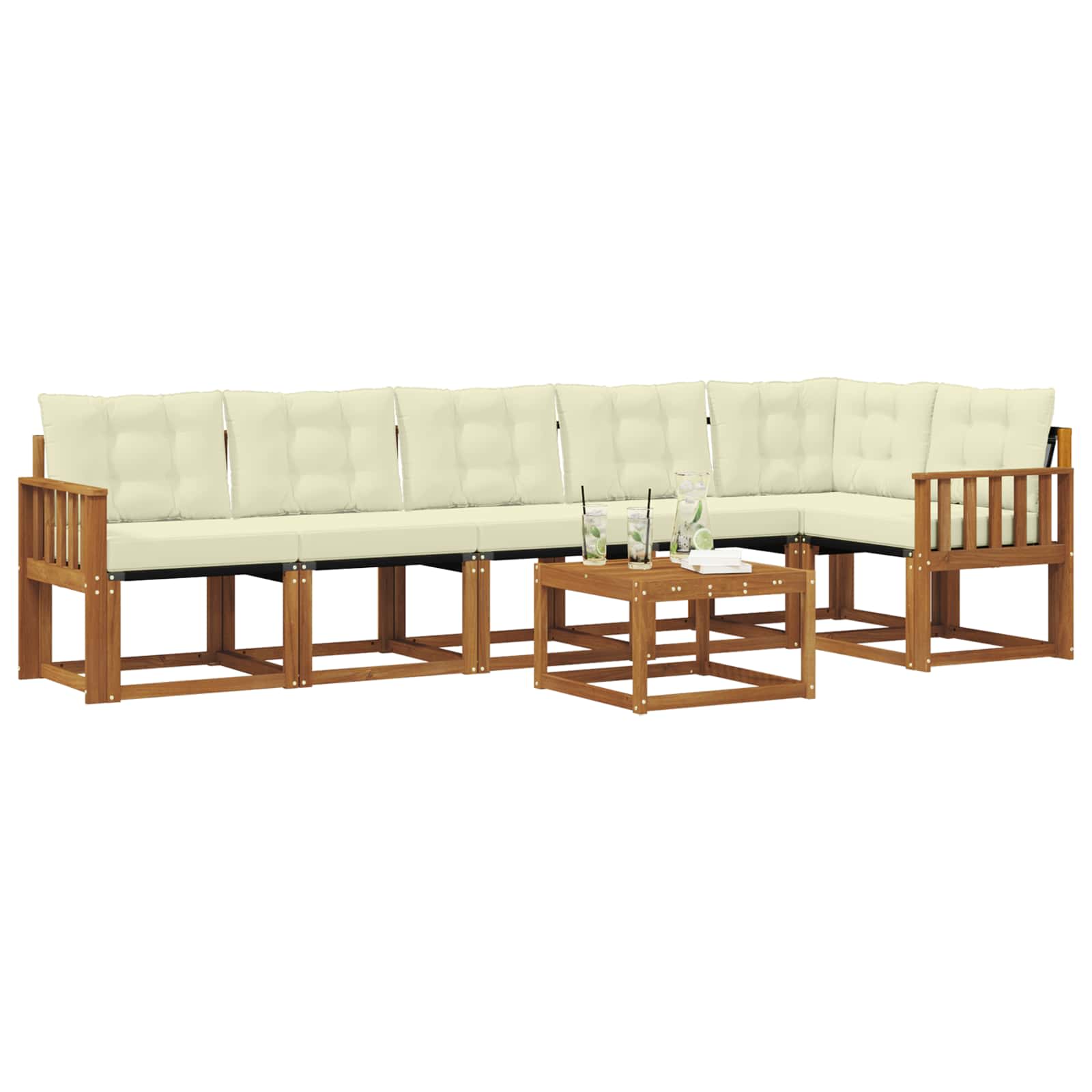 Outdoor-Sofagarnitur mit Kissen 7 pcs Natur und Creme