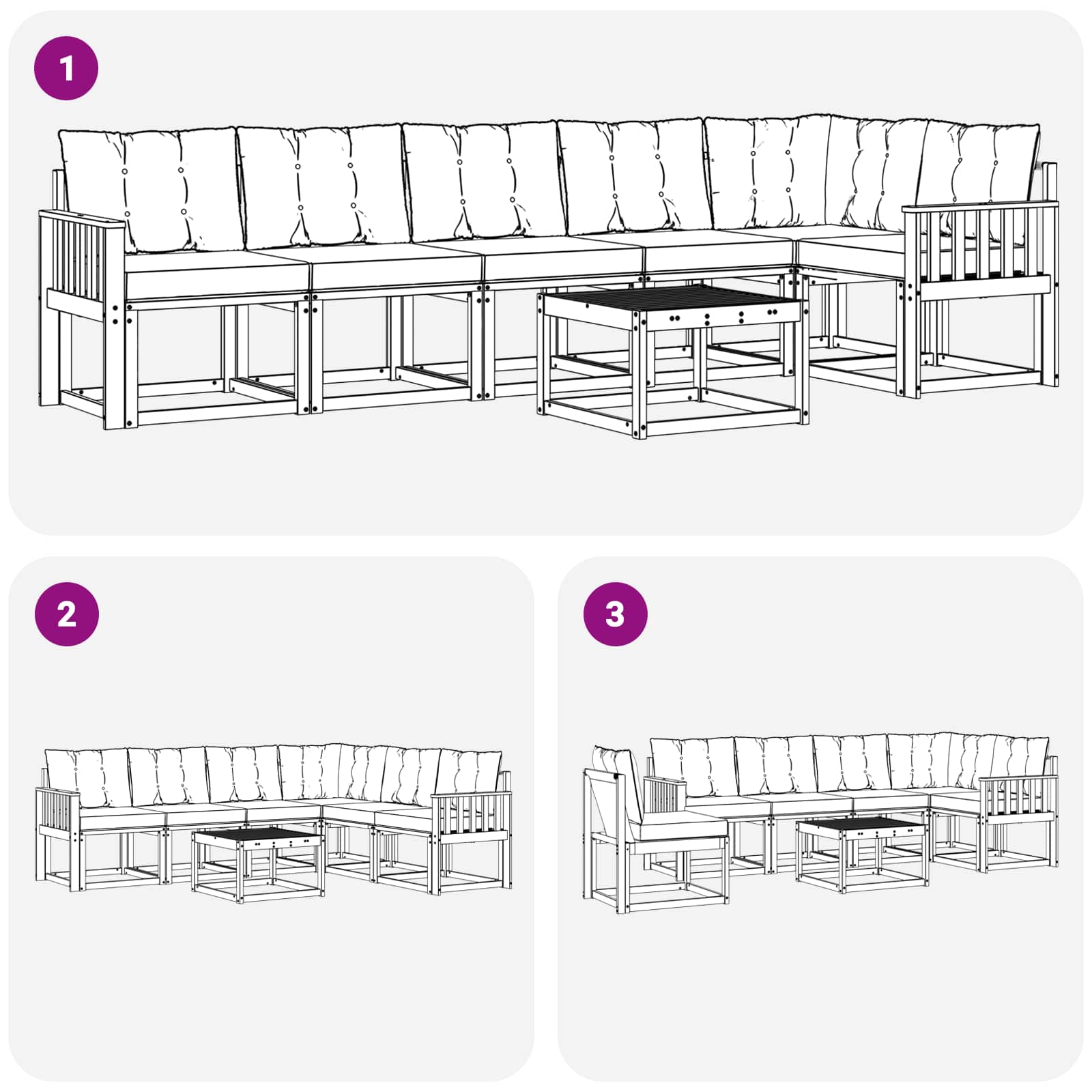 Outdoor-Sofagarnitur mit Kissen 7 pcs Natürlich und Schwarz