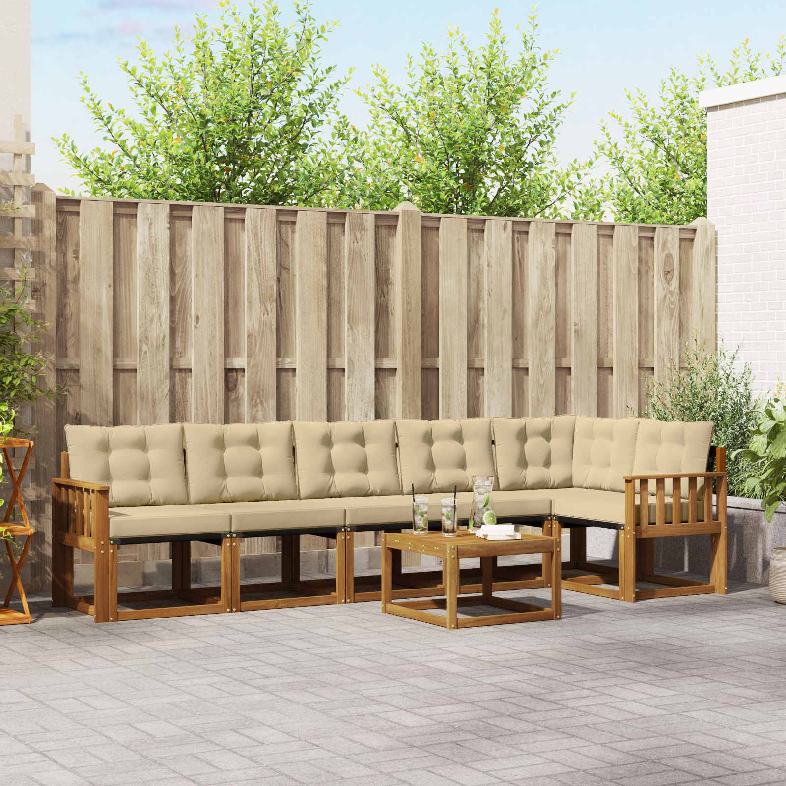 Outdoor-Sofagarnitur mit Kissen 7 pcs Natur und Beige