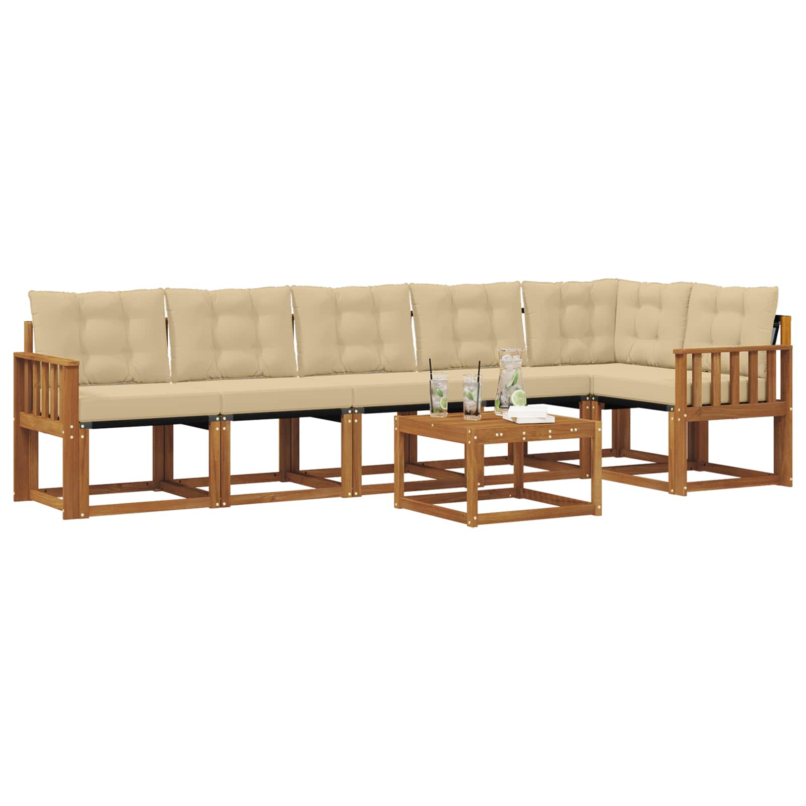 Outdoor-Sofagarnitur mit Kissen 7 pcs Natur und Beige