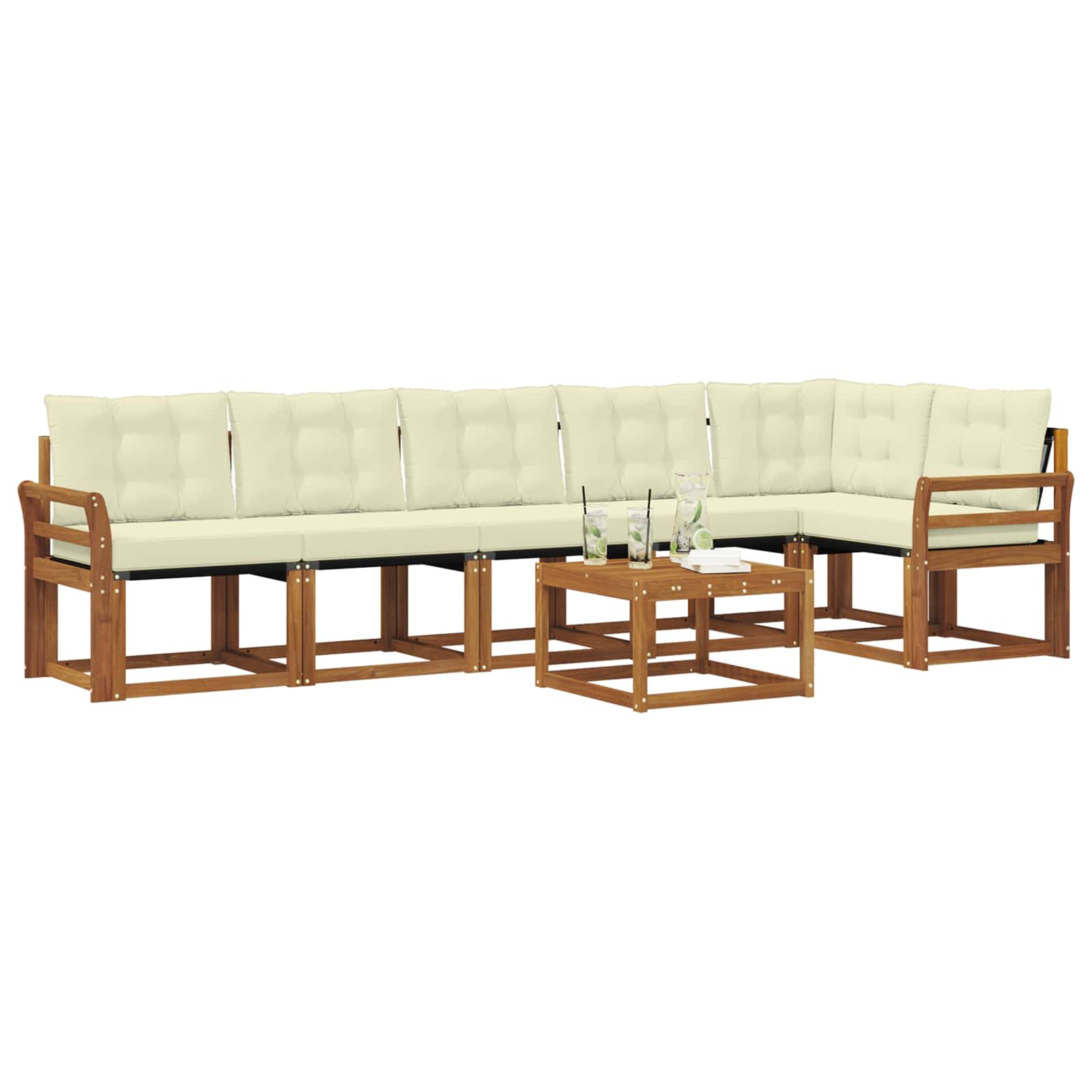 Outdoor-Sofagarnitur mit Kissen 7 pcs Natur und Creme
