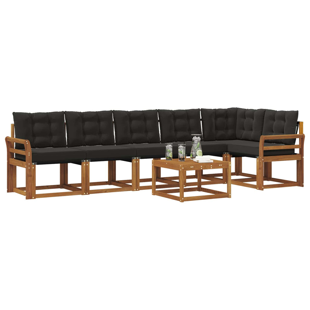 Outdoor-Sofagarnitur mit Kissen 7 pcs Natürlich und Schwarz
