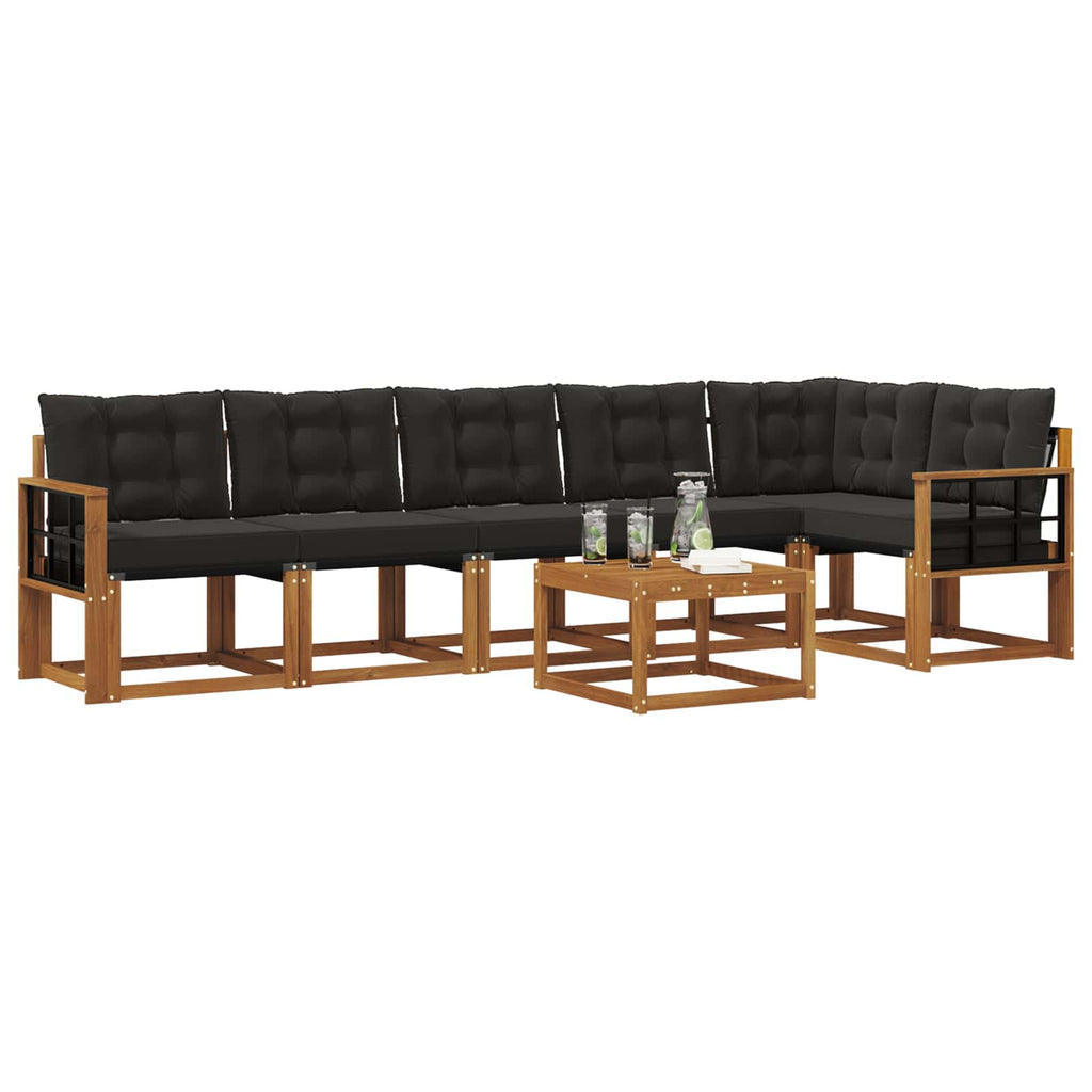 Outdoor-Sofagarnitur mit Kissen 7 pcs Natürlich und Schwarz
