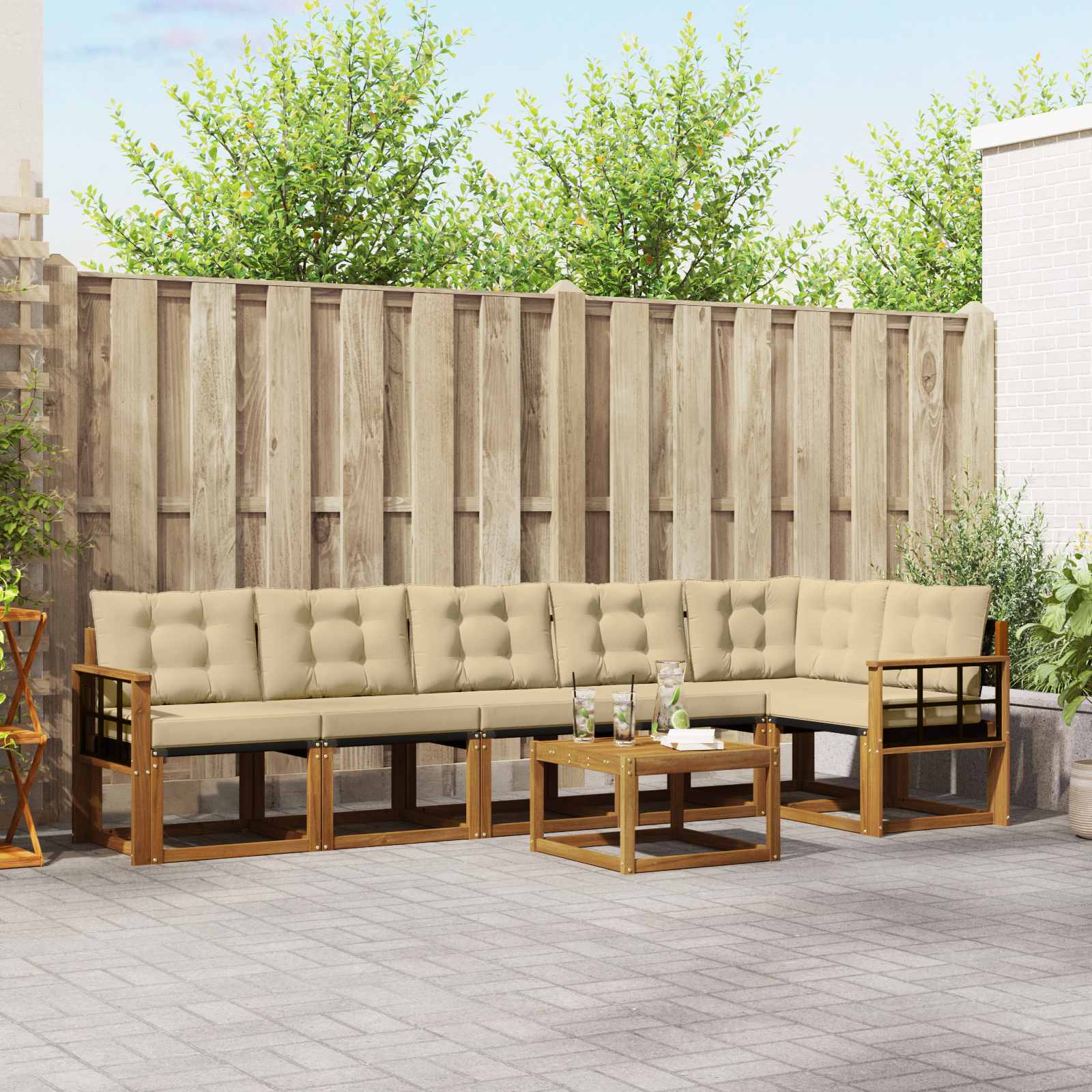 Outdoor-Sofagarnitur mit Kissen 7 pcs Natur und Beige