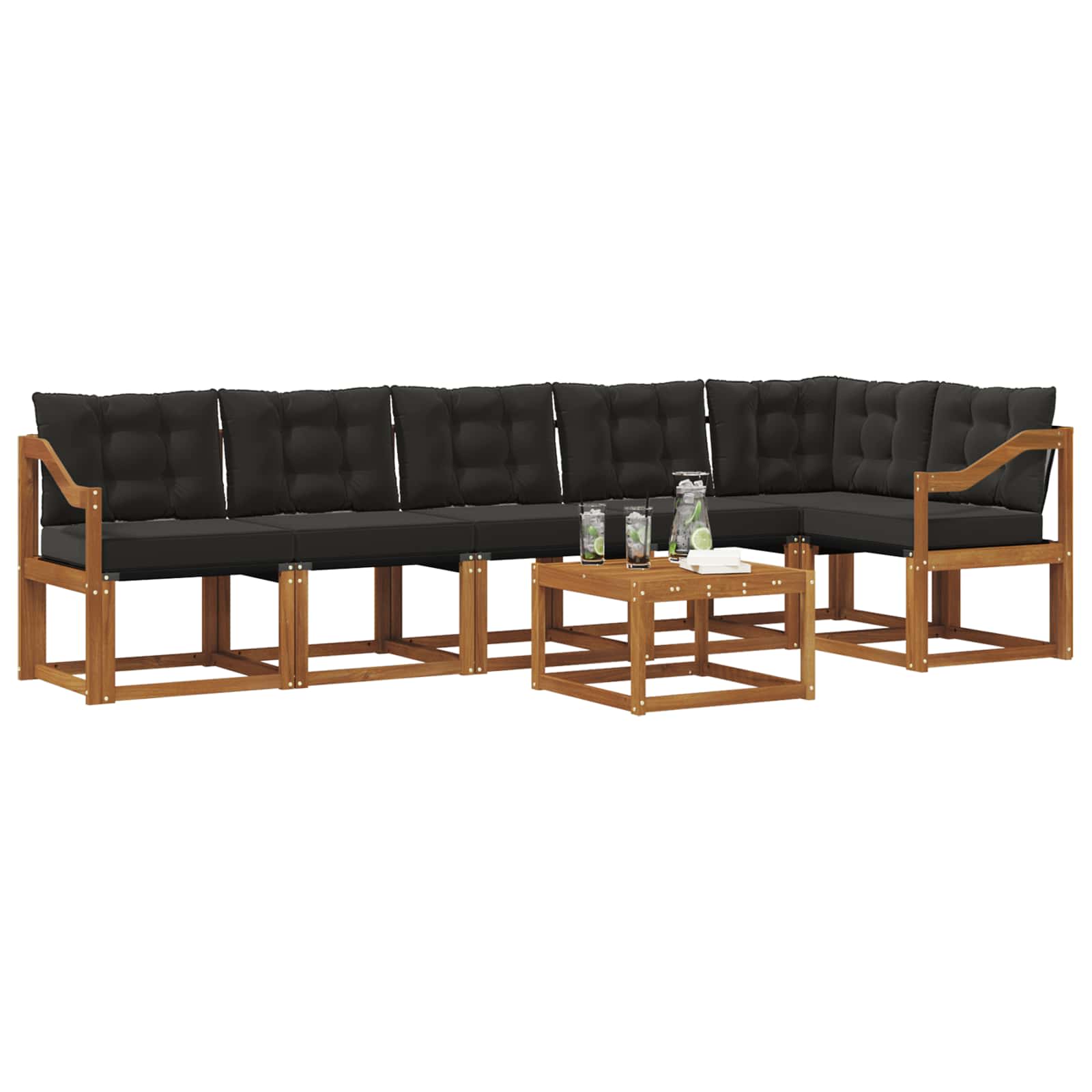 Outdoor-Sofagarnitur mit Kissen 7 pcs Natürlich und Schwarz