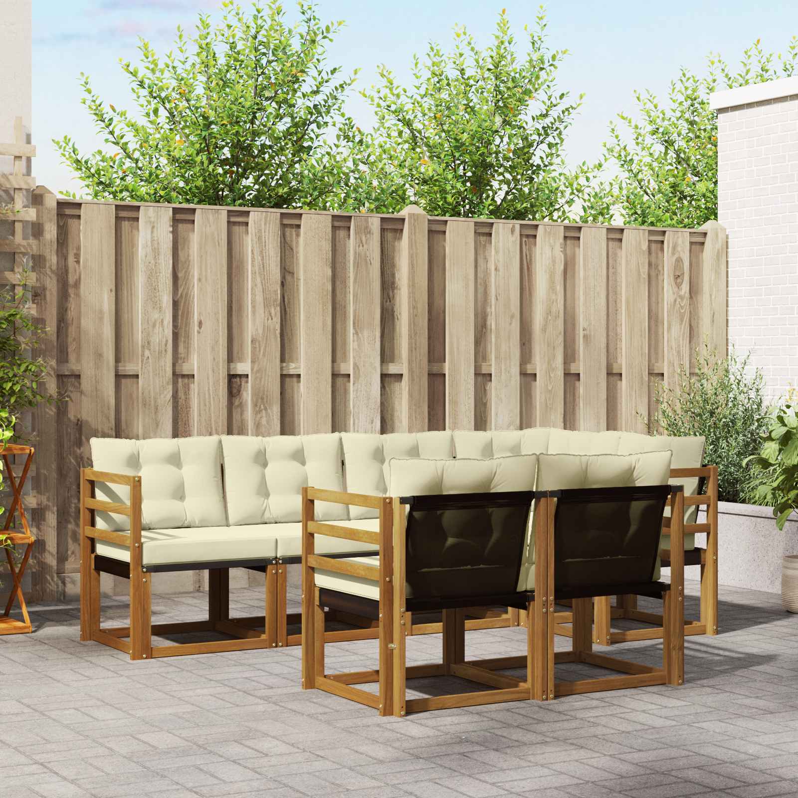 Outdoor-Sofagarnitur mit Kissen 7 pcs Natur und Creme